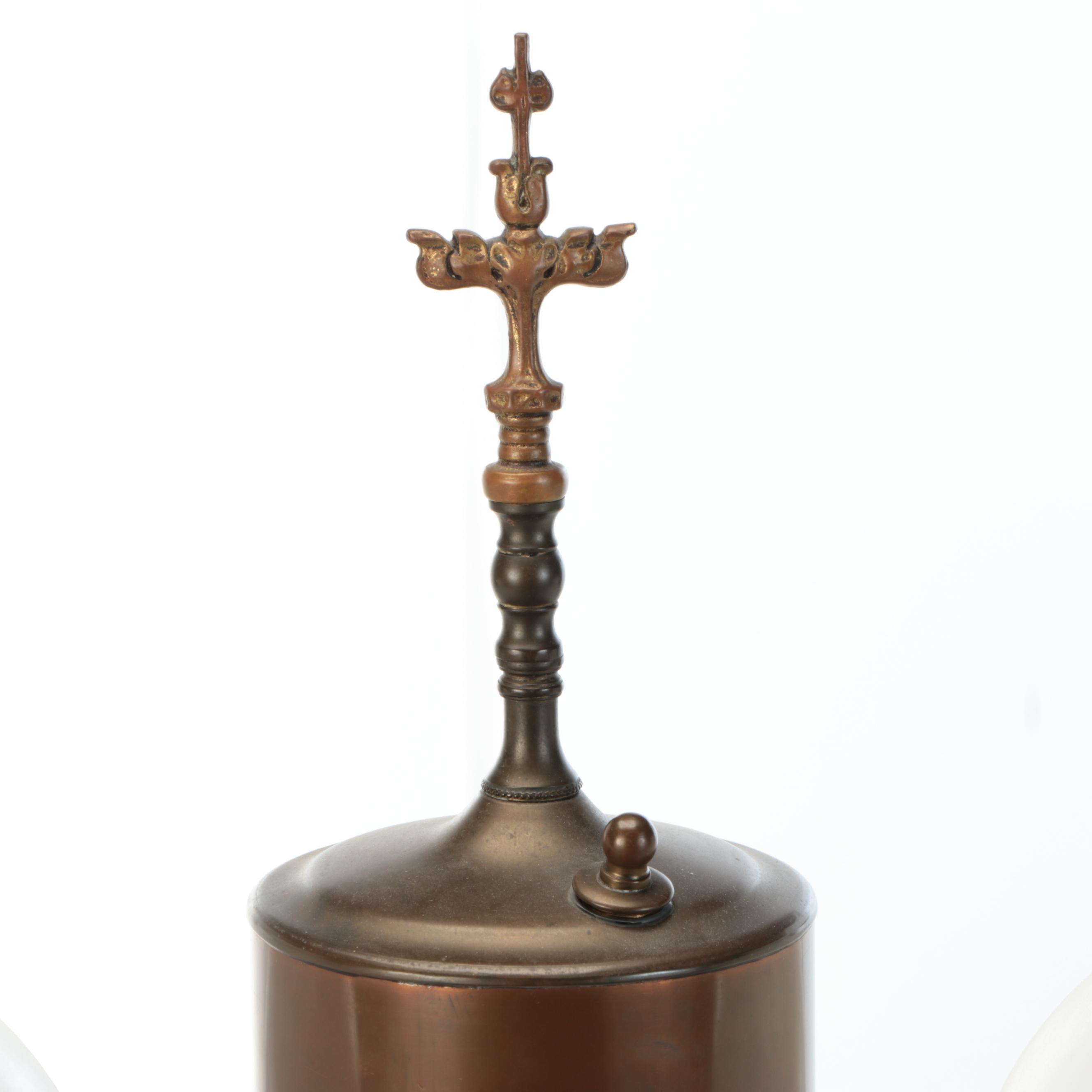 Late Victorian Brass Dual-Arm Student Oil Lamp, Adapted Mid-20th C.