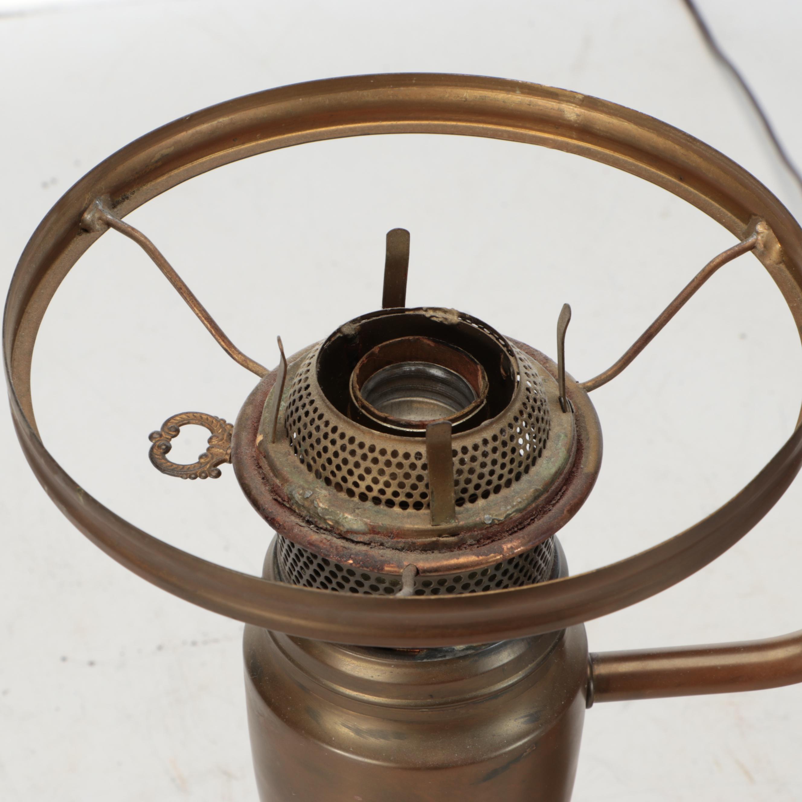 Late Victorian Brass Dual-Arm Student Oil Lamp, Adapted Mid-20th C.