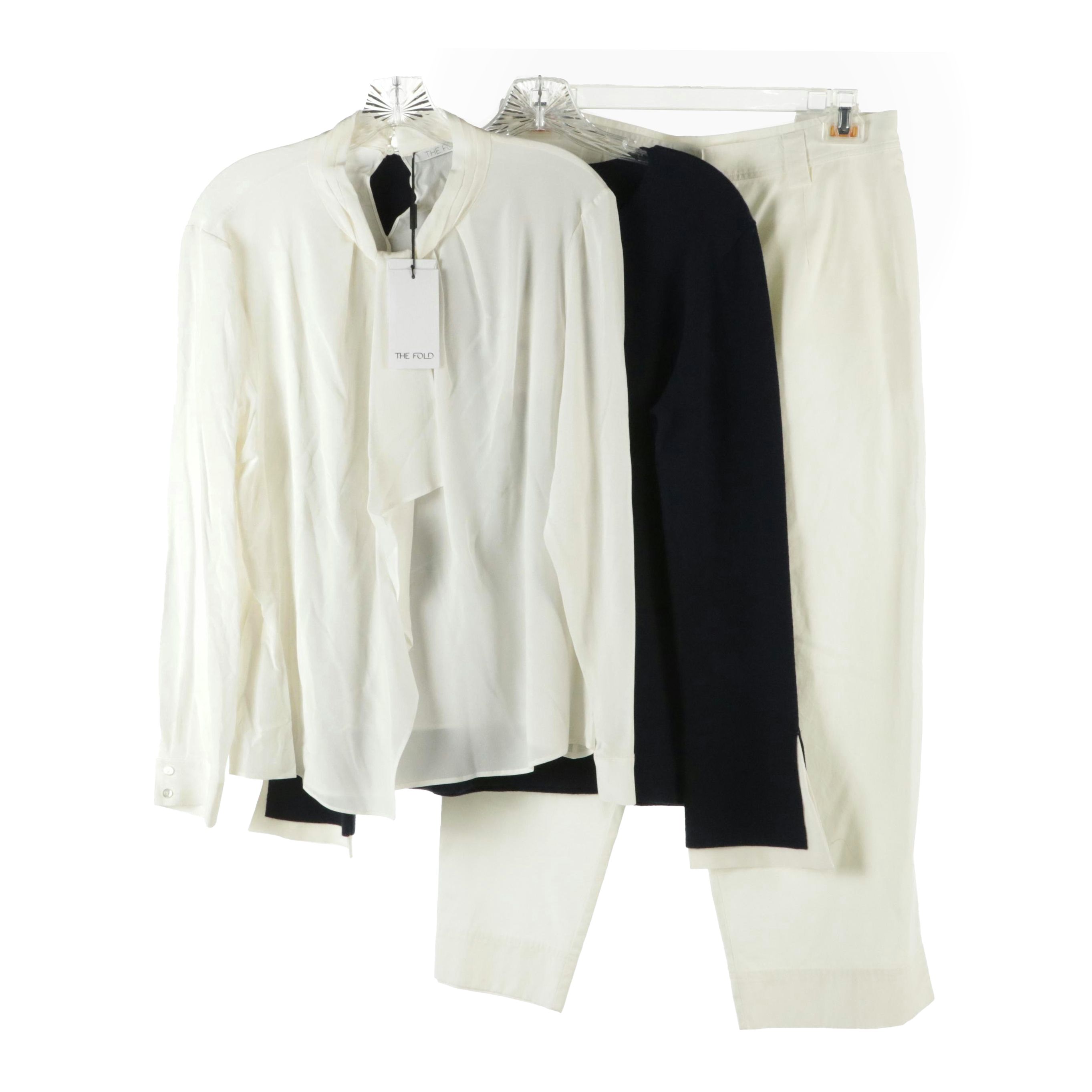 The Fold Navy Wool "Kielder" Jumper, Silk "Saunders" Blouse and Pendleton Pants