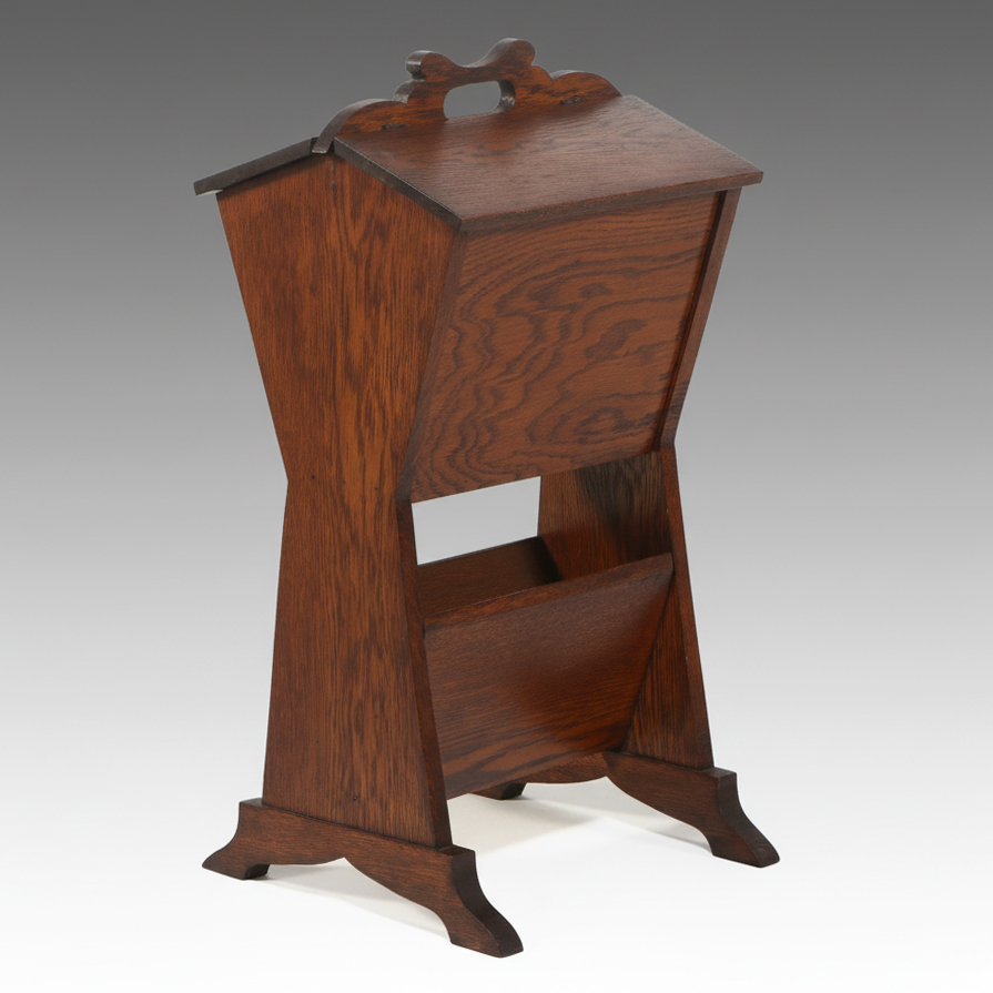 Colonial Style Oak Double-Sided Standing Knitting/Sewing Box, Mid–Late 20th C.