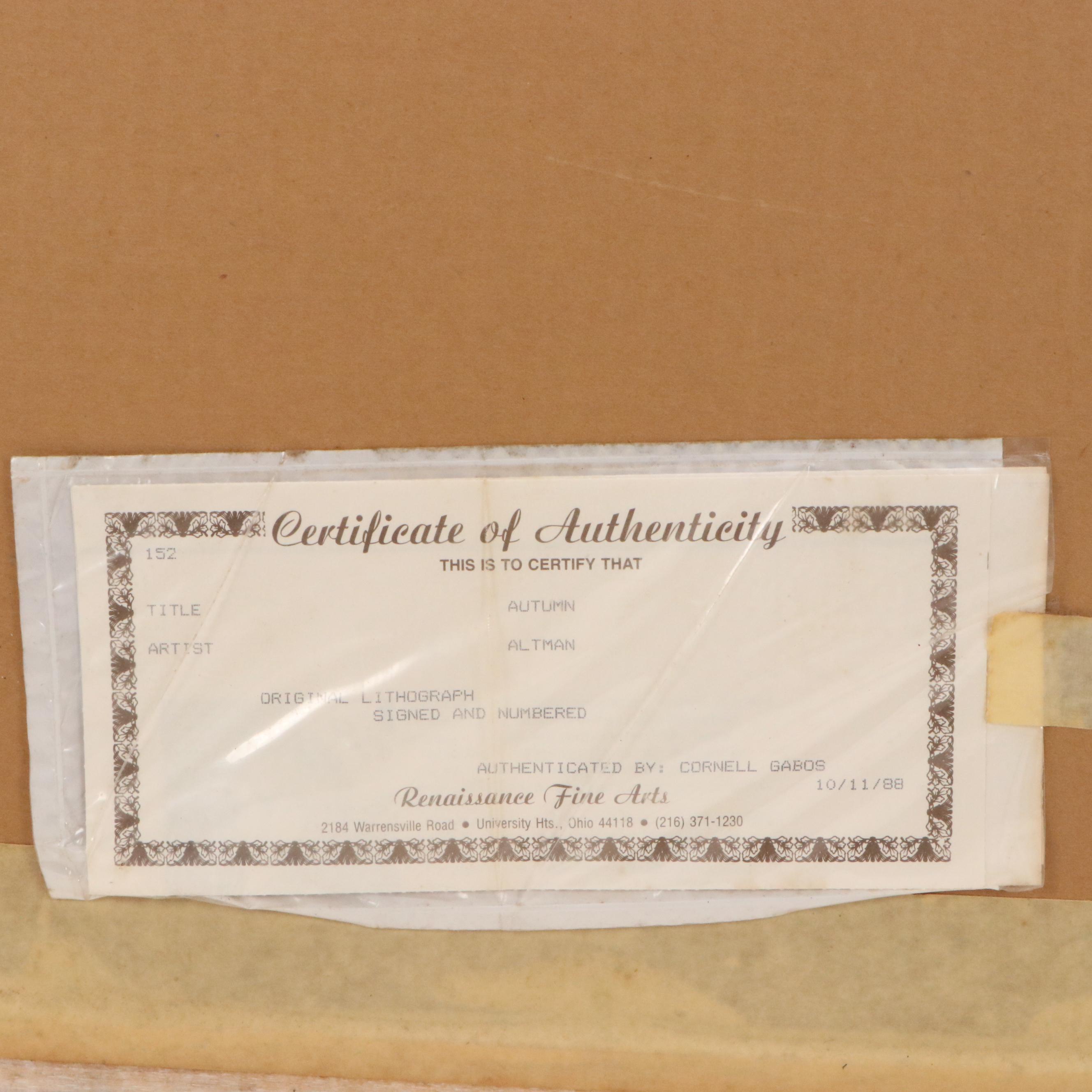 Harold Altman Color Lithograph "Autumn 1988," Late 20th Century