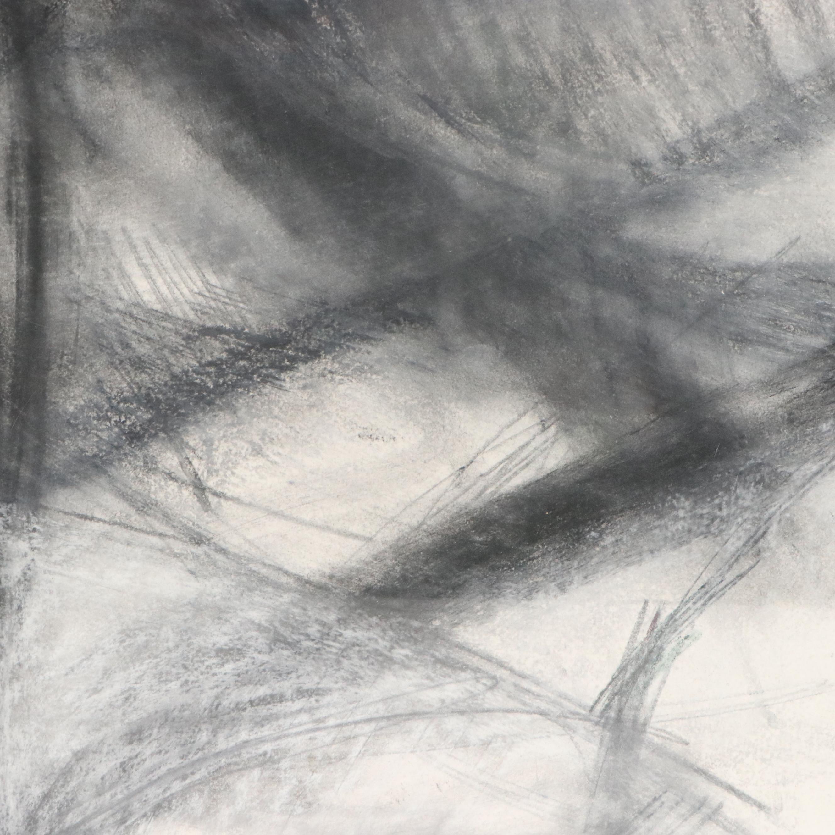 Charcoal and Pastel Drawing Gestural Abstract Composition, 1990