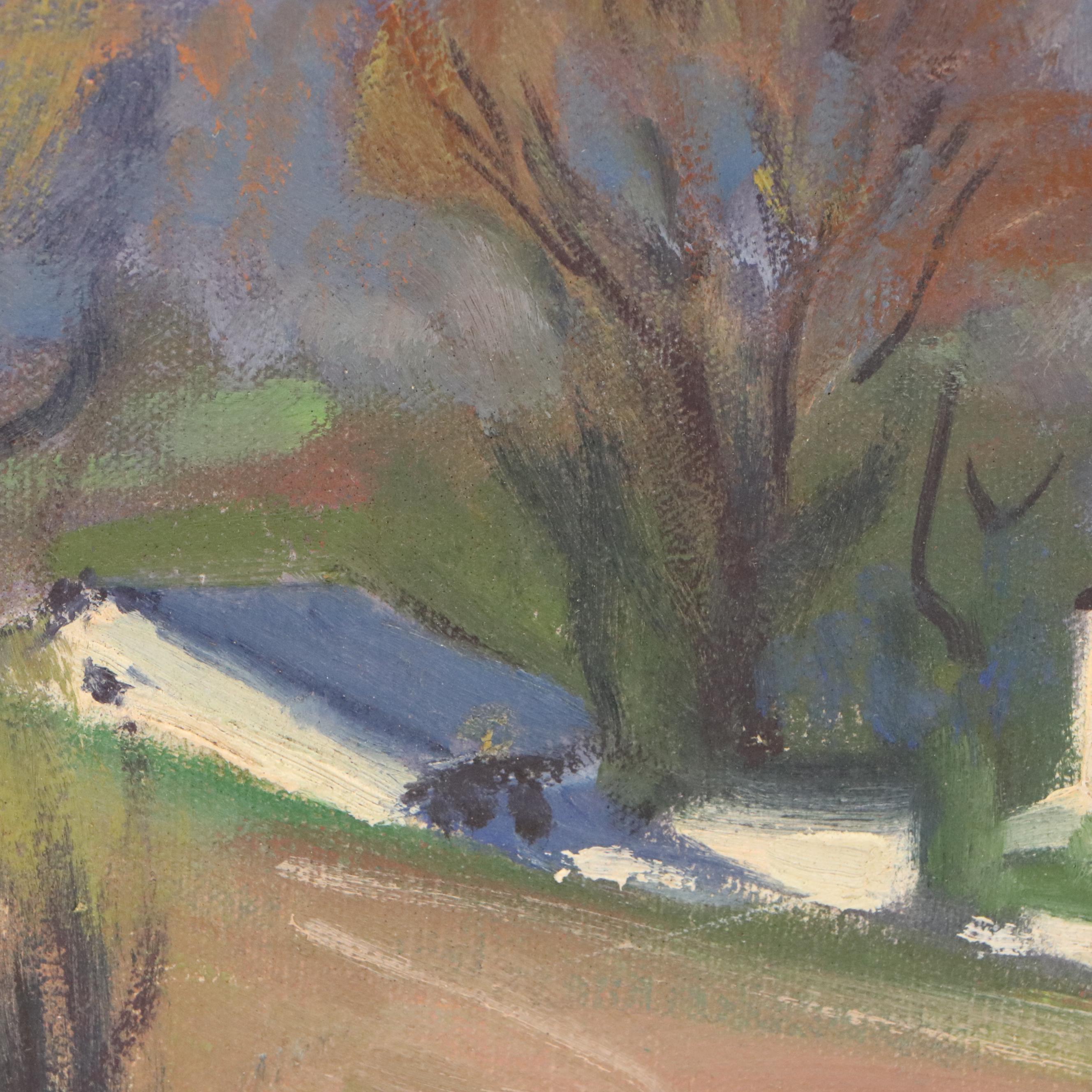 Impressionistic Style Landscape Oil Painting with Gnarled Tree