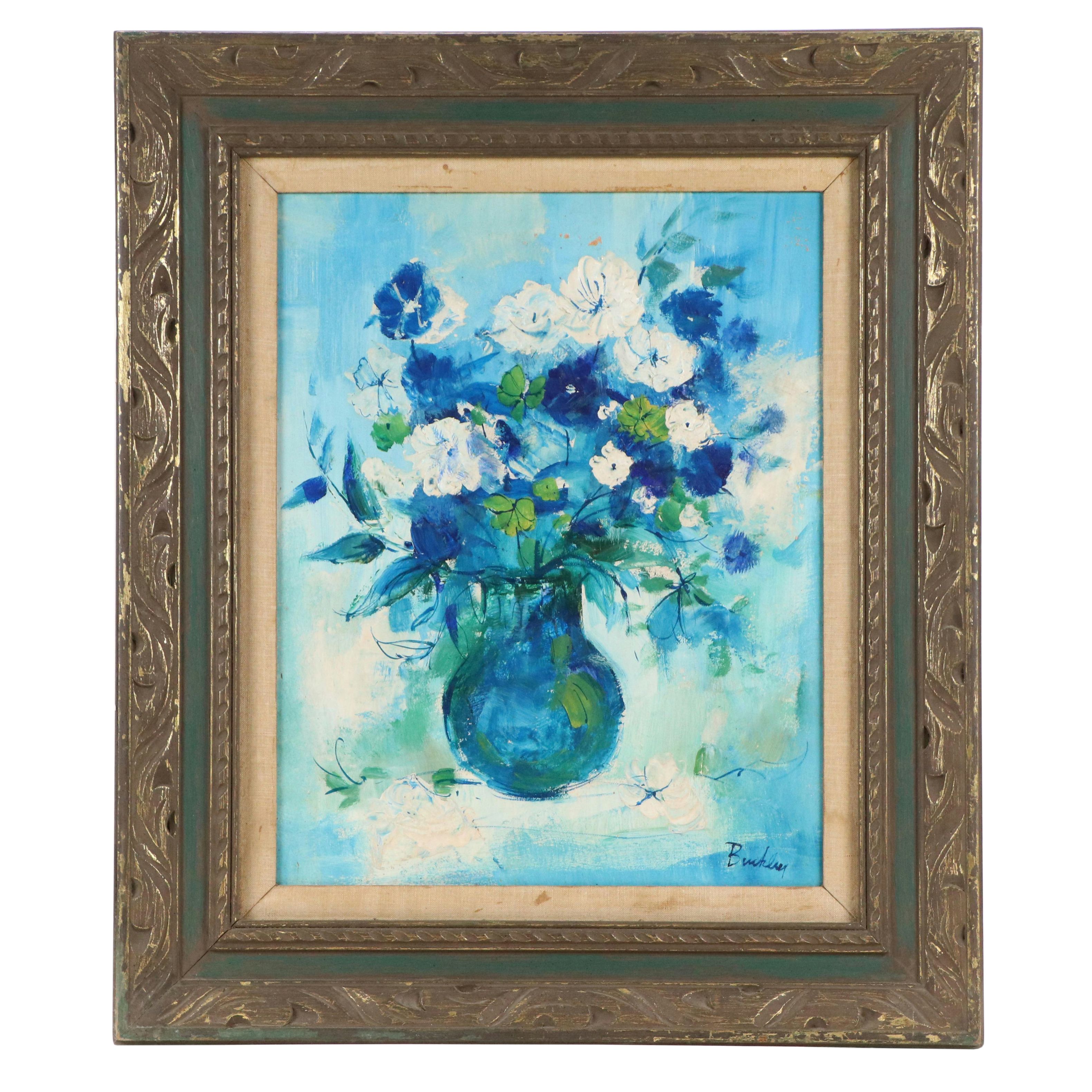 Buckley Monochrome Blue Floral Oil Painting