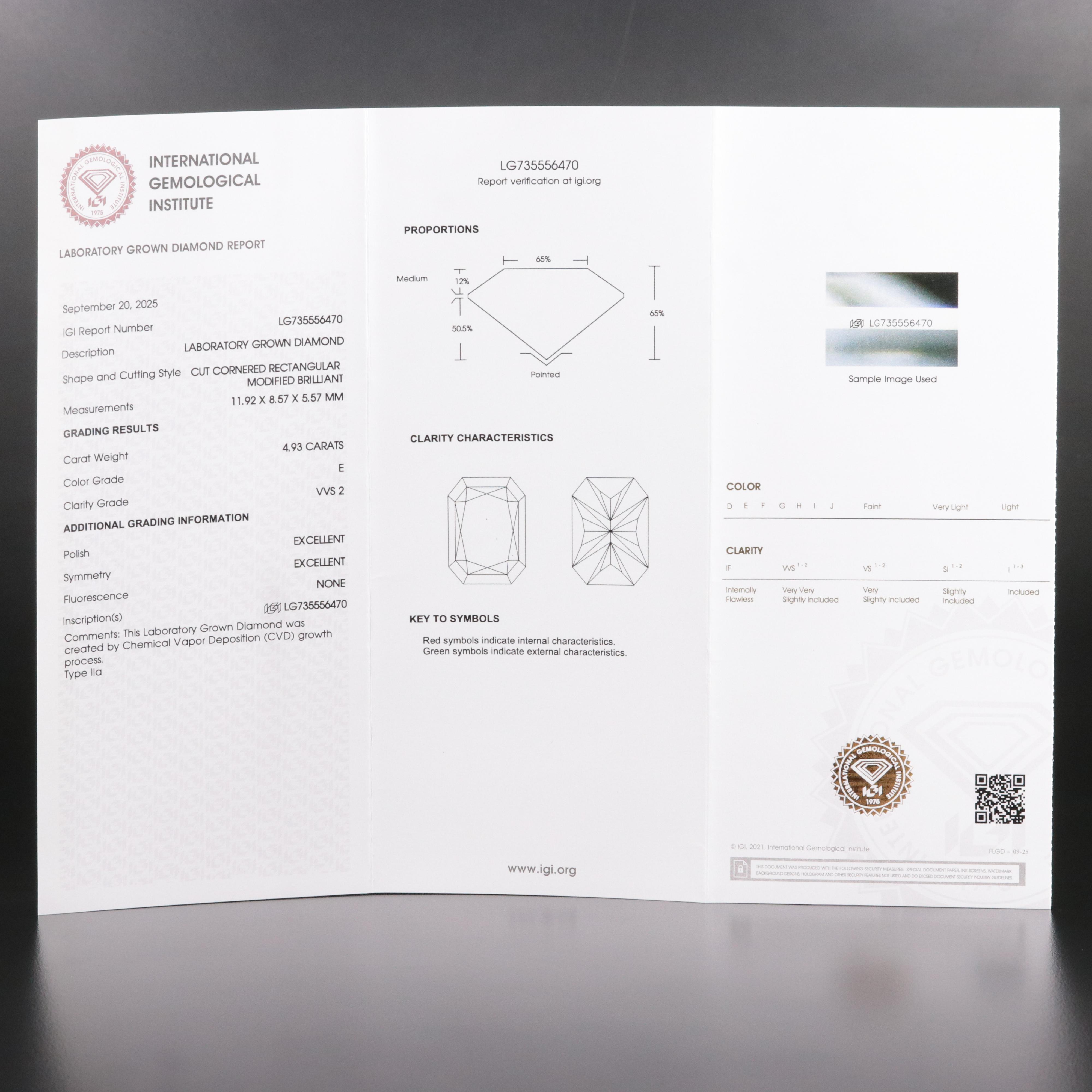 Loose 4.93 CT Lab Grown Diamond with IGI Report