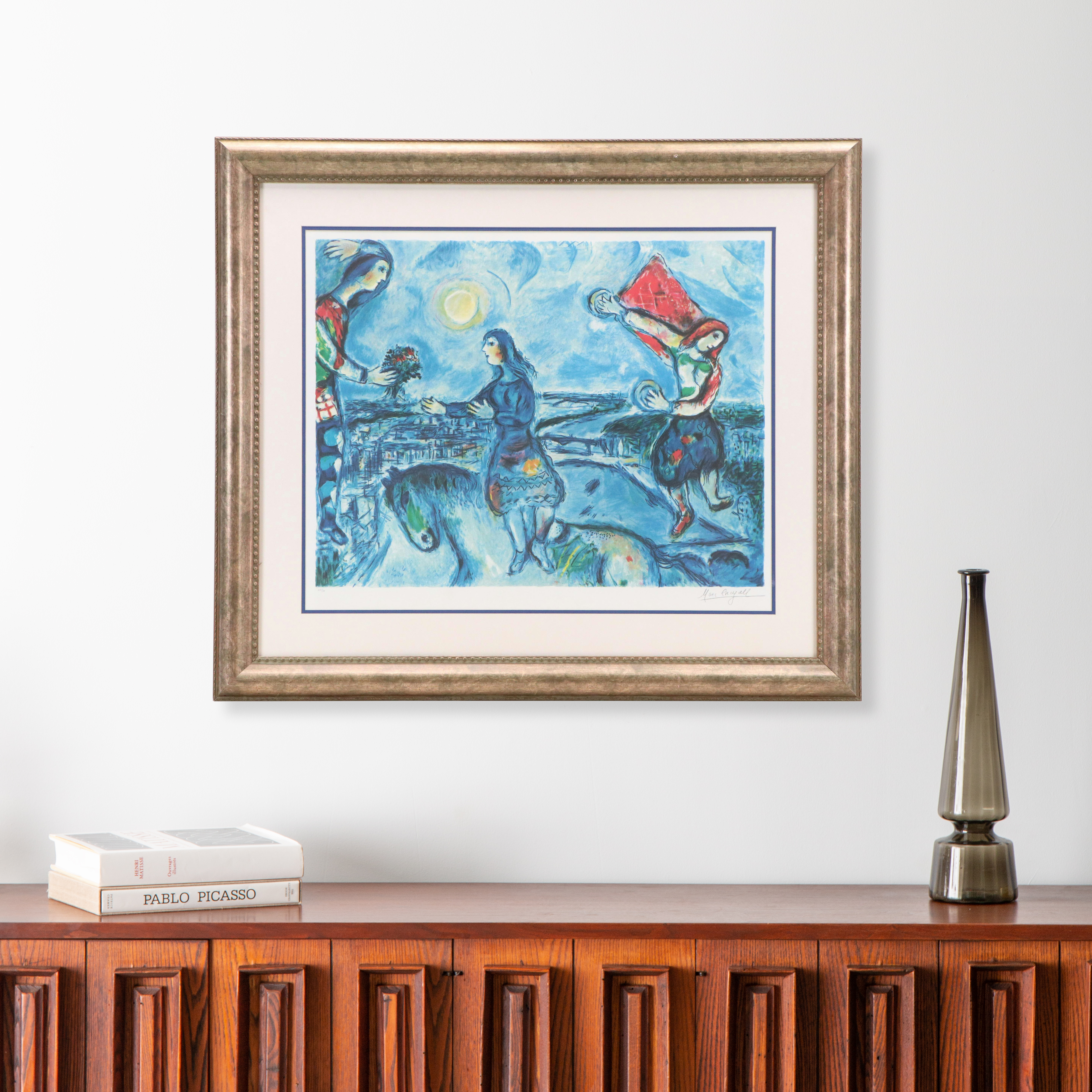 After Marc Chagall Offset Lithograph "Lovers Over Paris"