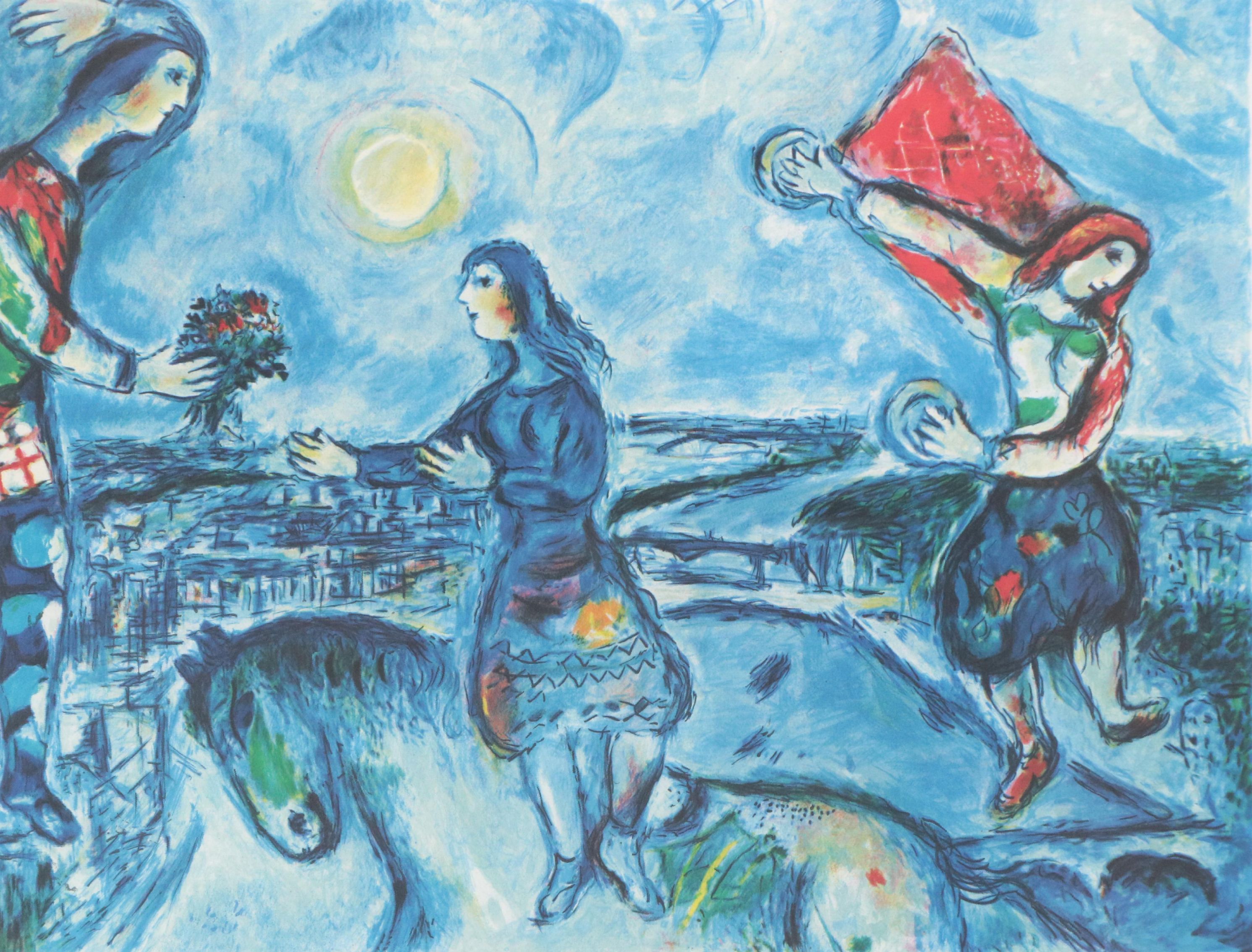 After Marc Chagall Offset Lithograph "Lovers Over Paris"