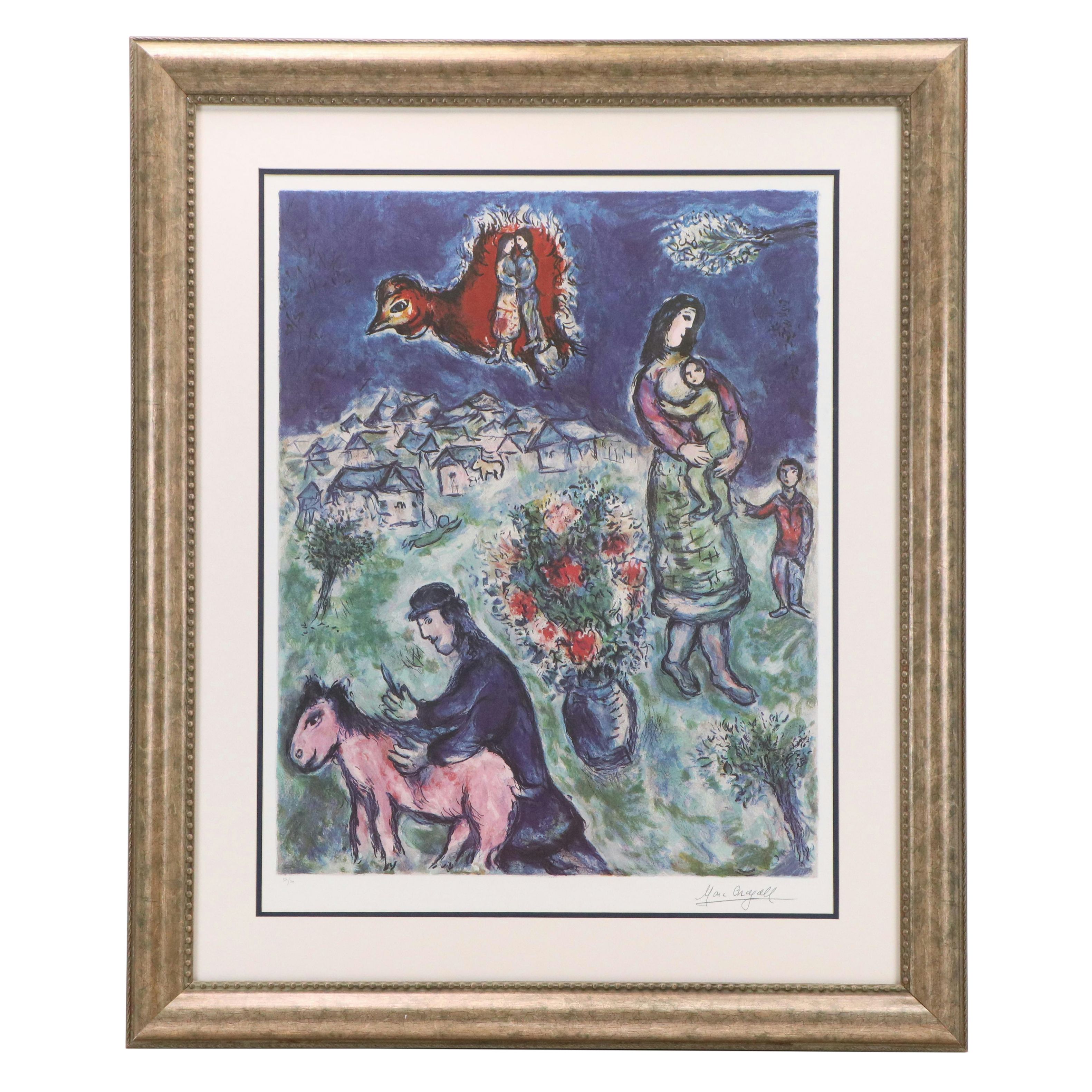 After Marc Chagall Offset Lithograph "Sur La Route Du Village"