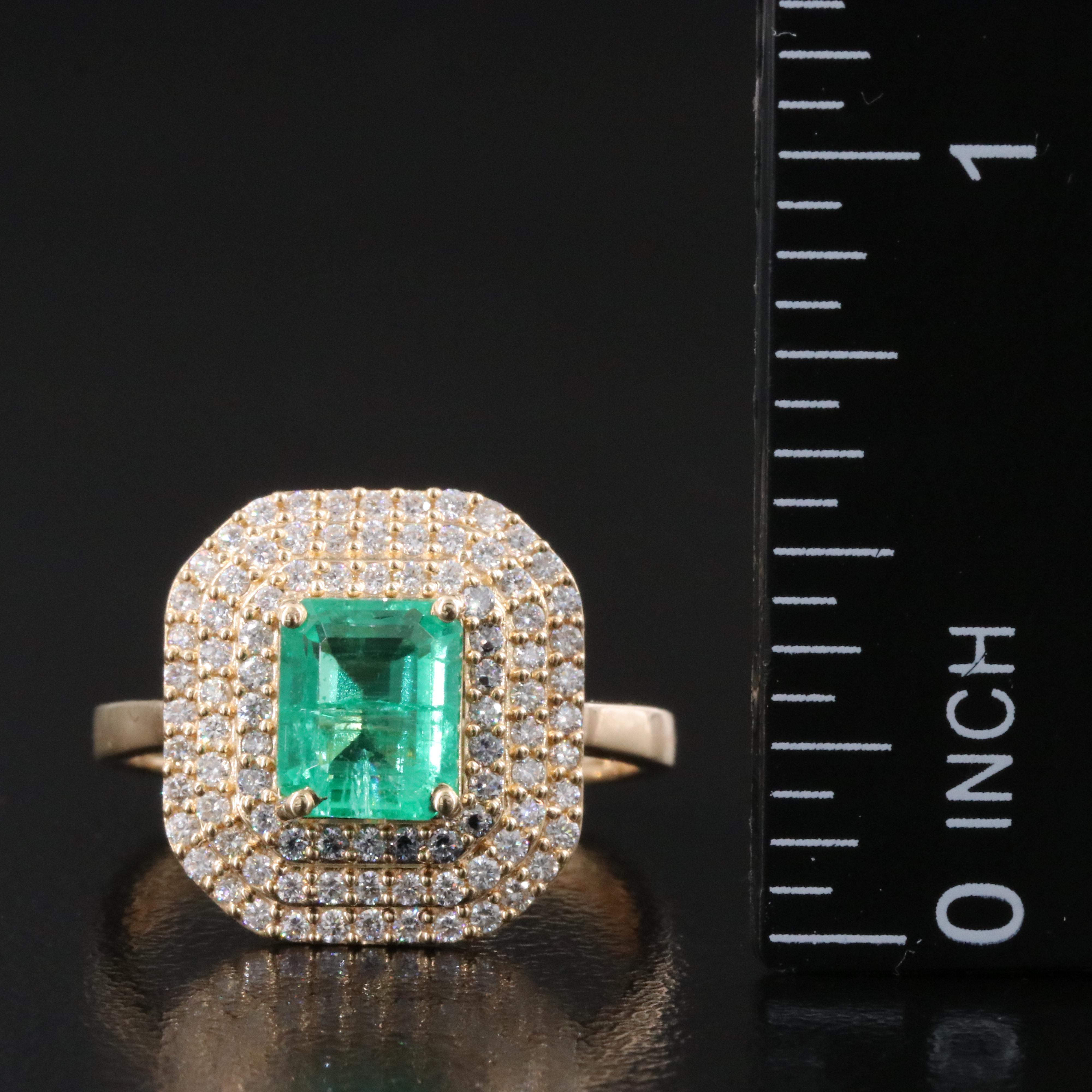 18K 6.14 CT Emerald and 1.21 CTW Pavé Diamond Flower Ring