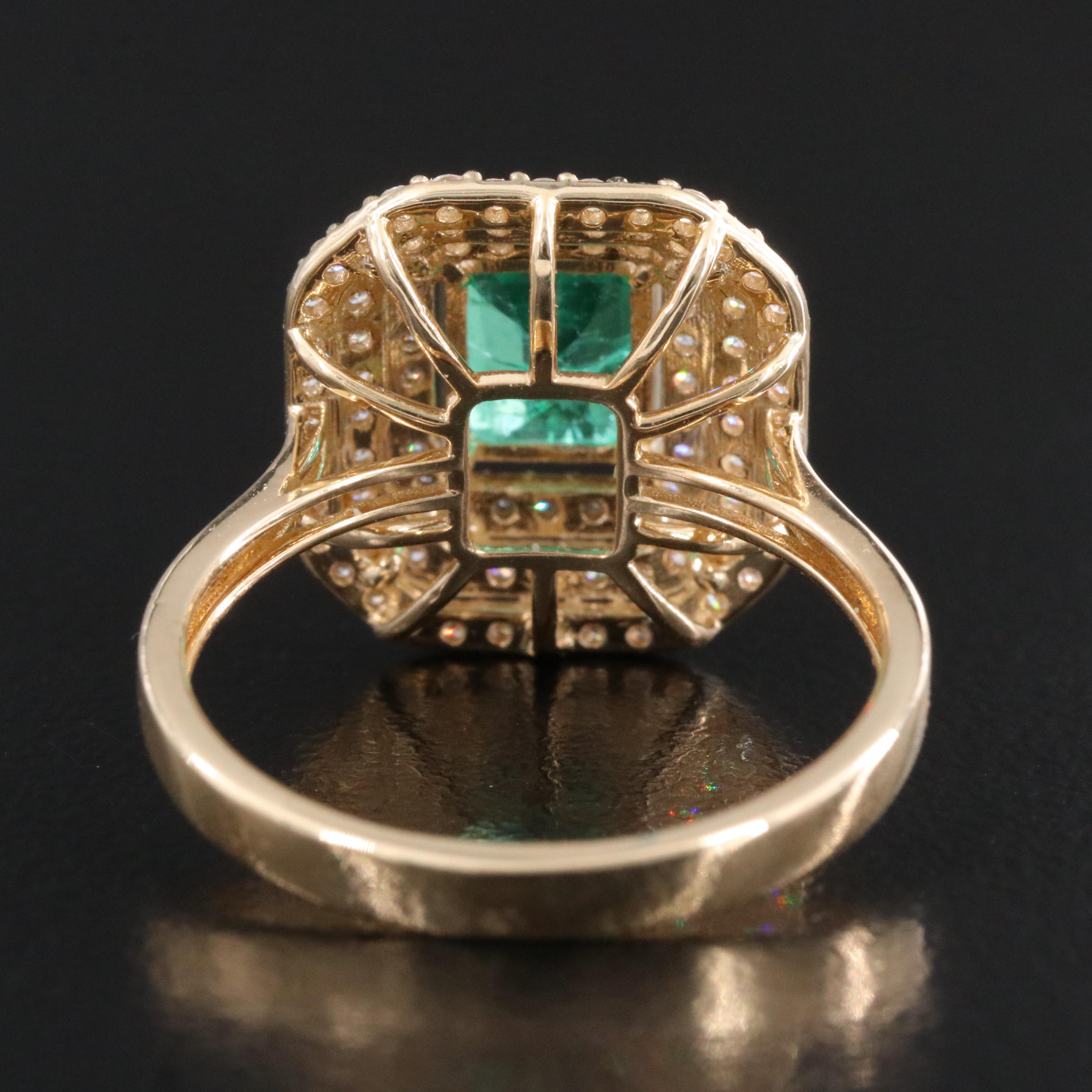 18K 6.14 CT Emerald and 1.21 CTW Pavé Diamond Flower Ring