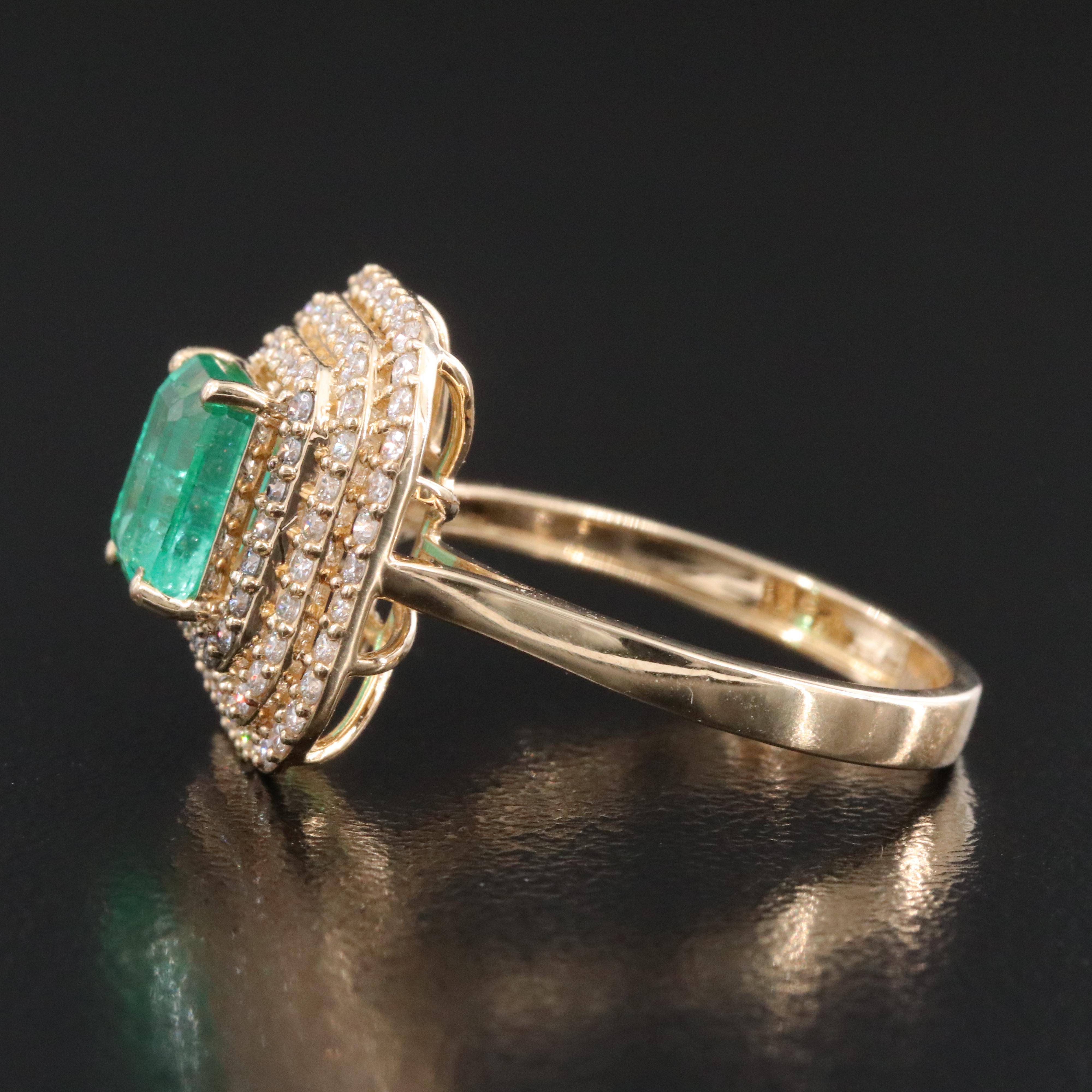 18K 6.14 CT Emerald and 1.21 CTW Pavé Diamond Flower Ring