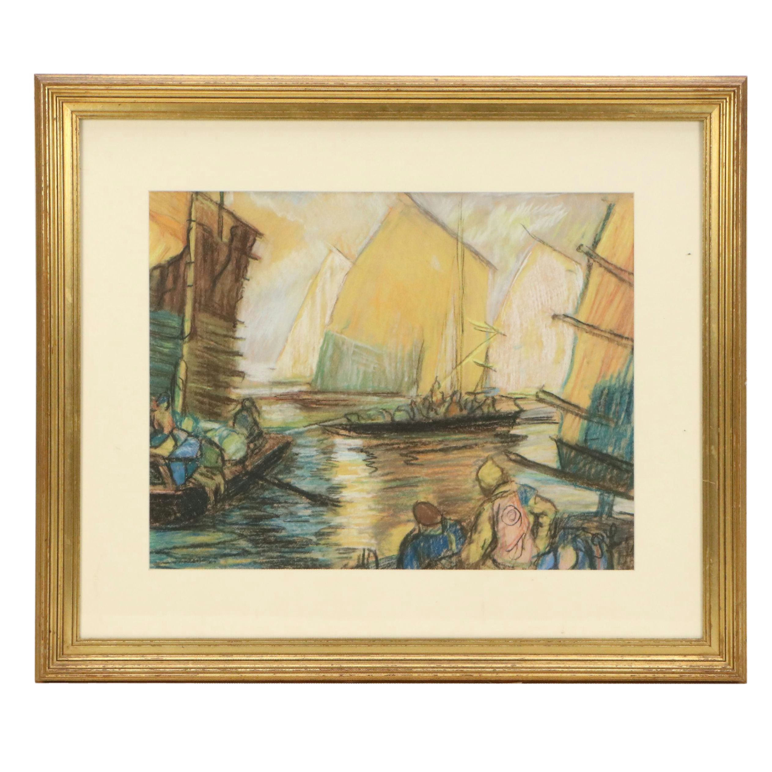 Pastel Drawing of Sailboats with Passengers