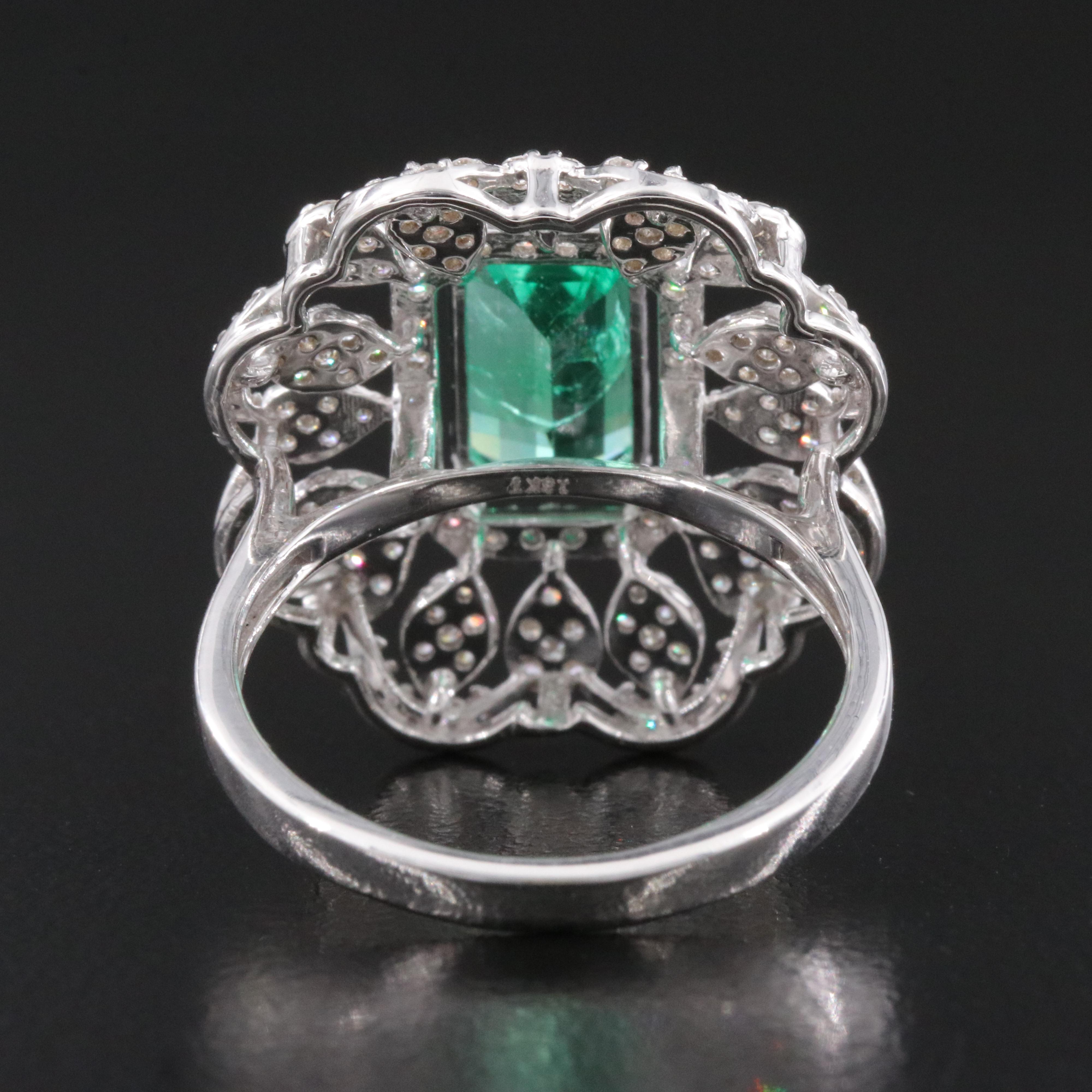 18K 2.09 CT Emerald and Diamond High-Low Floral Ring