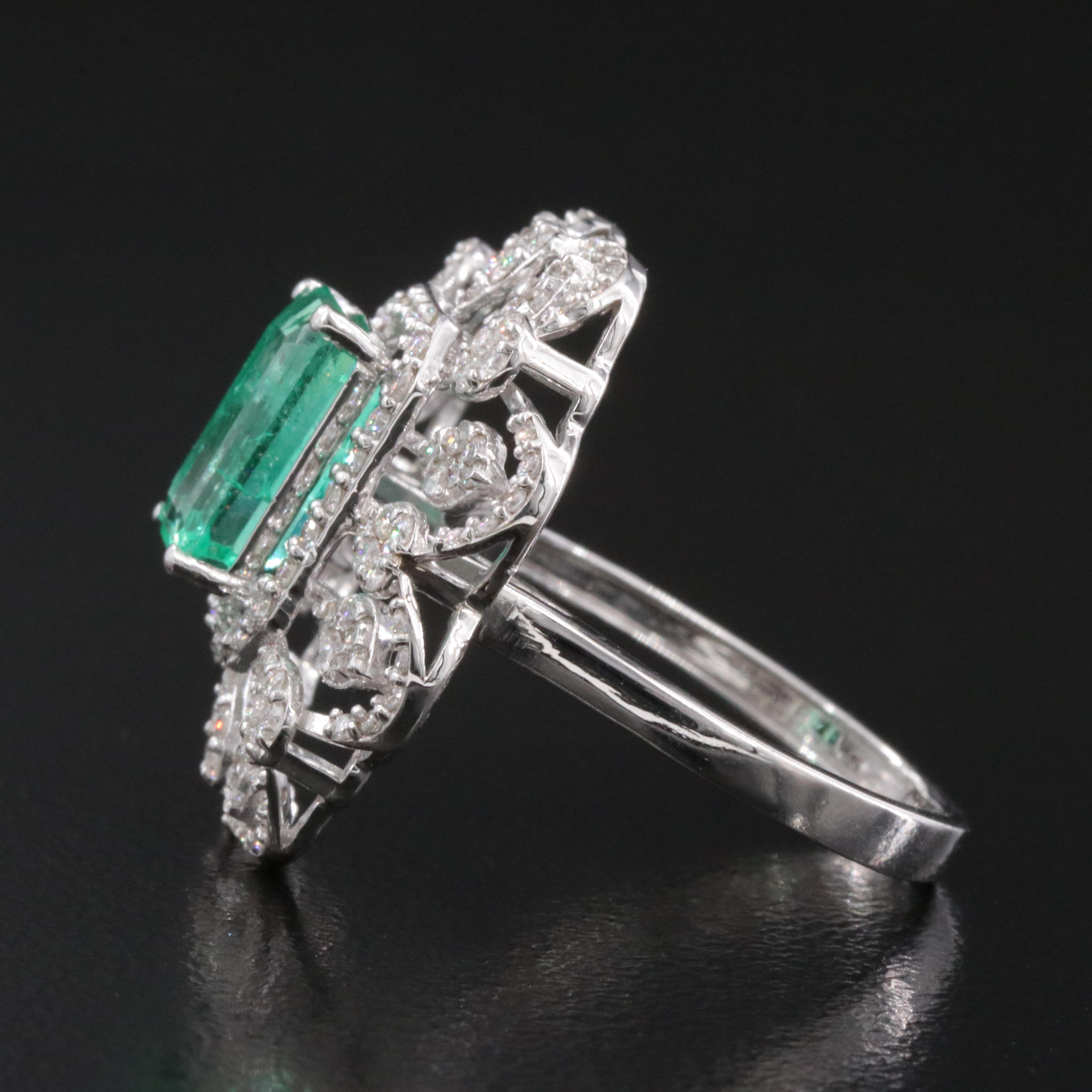 18K 2.09 CT Emerald and Diamond High-Low Floral Ring
