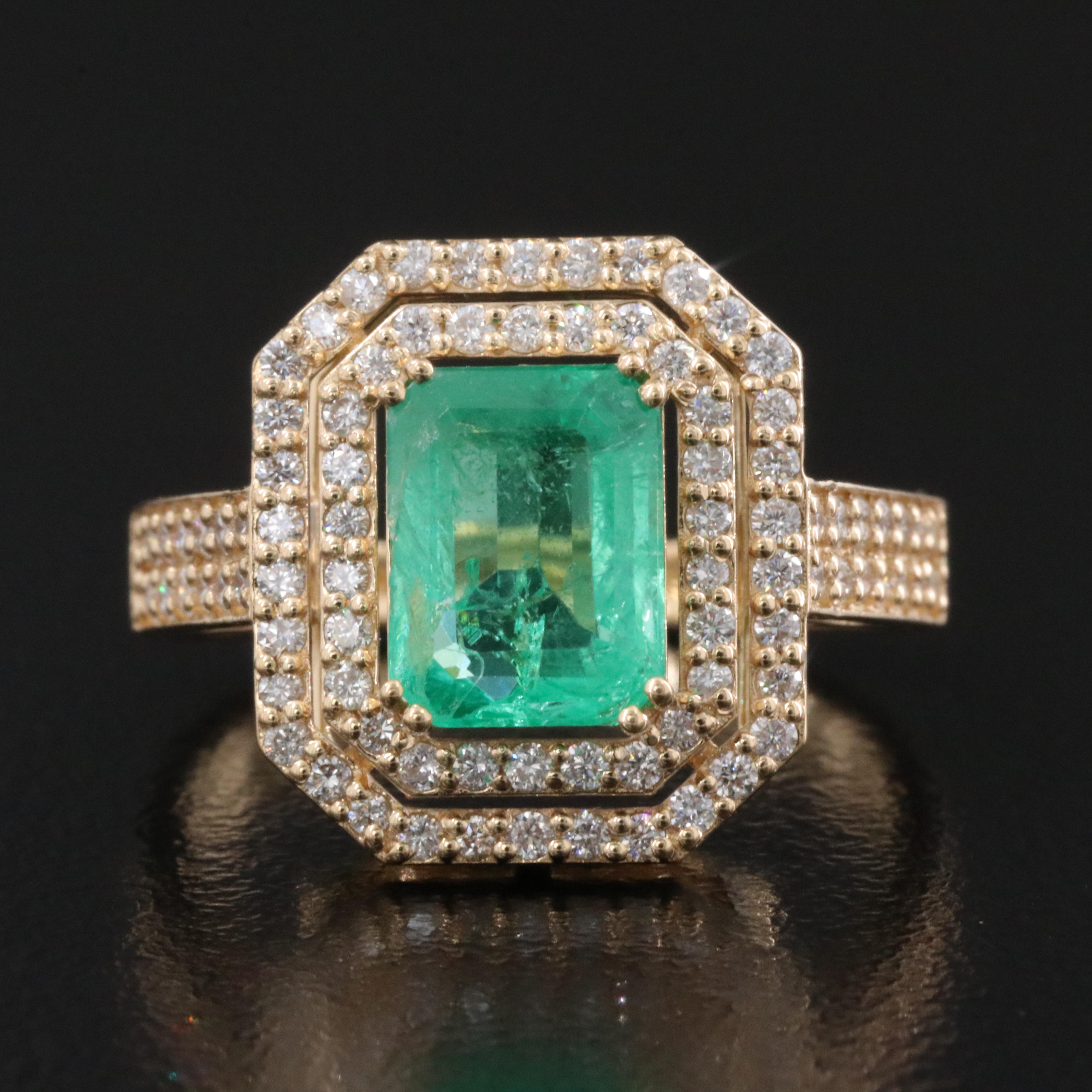 18K 1.49 CT Emerald and Diamond Tiered Ring