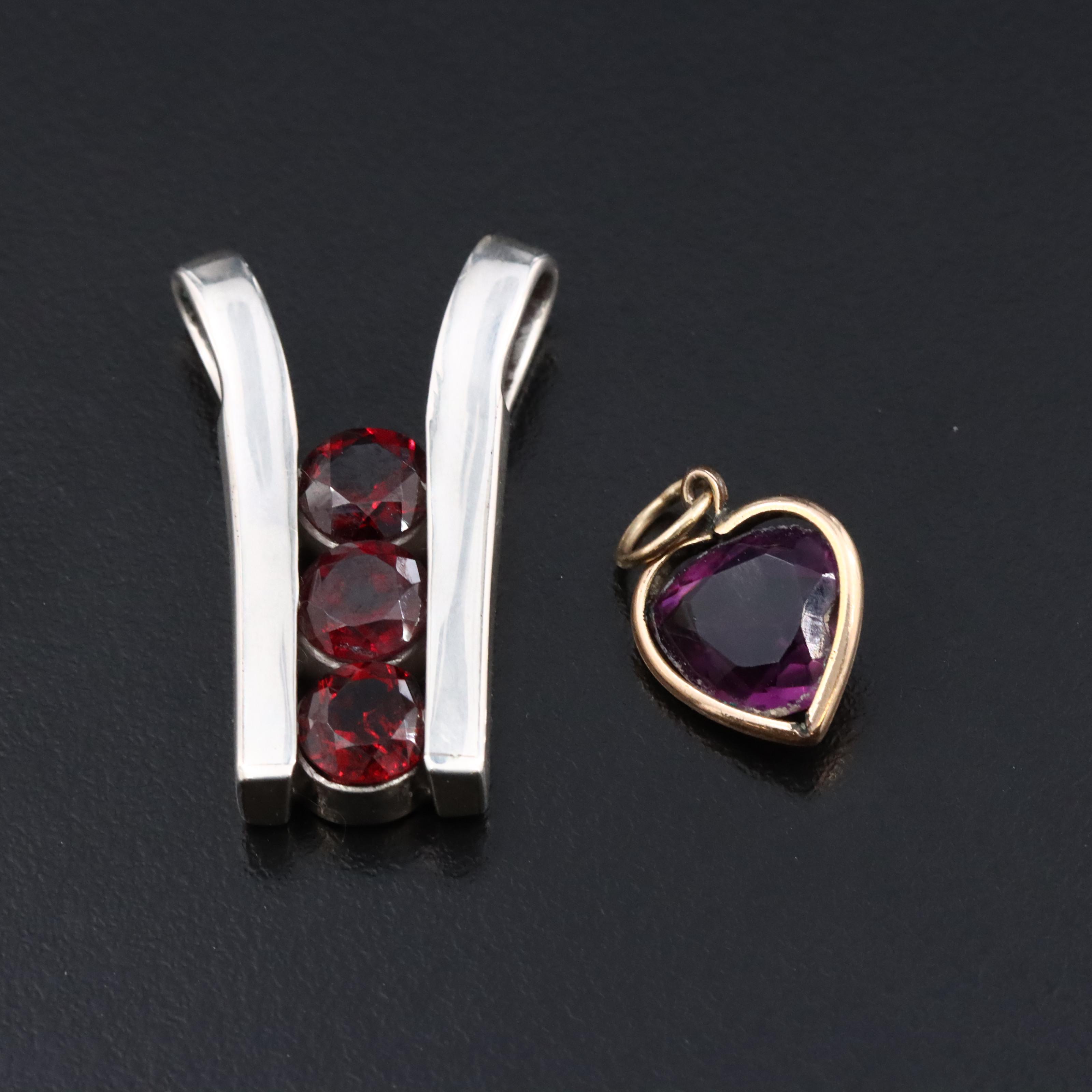 14K Glass and Sterling Garnet Pendants