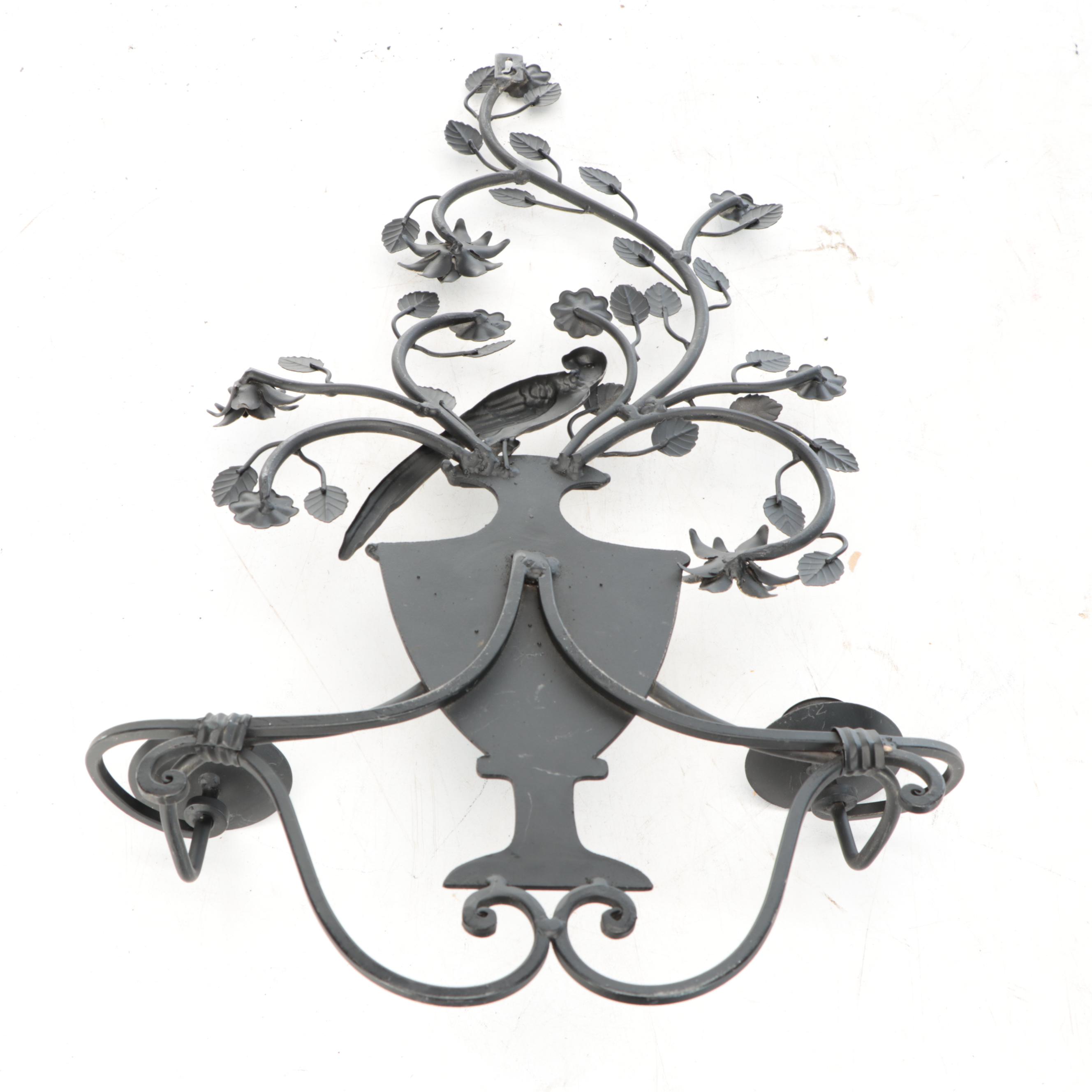 Pair of Italian Regency Style Metal Candle Wall Sconces