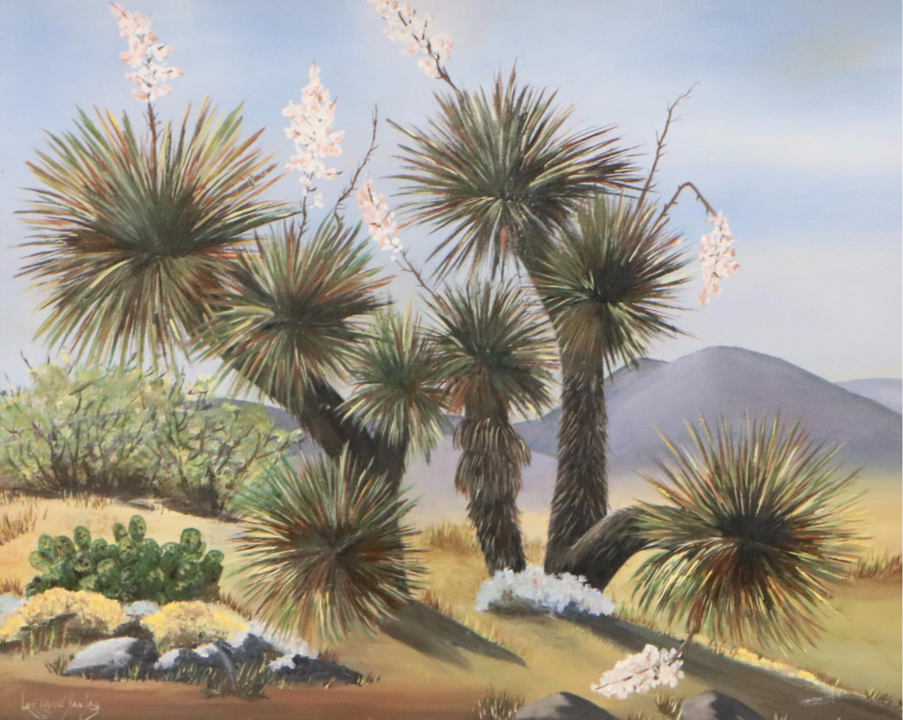 Lorraine Hanley Desert Landscape Oil Painting of Flowering Yucca Plants