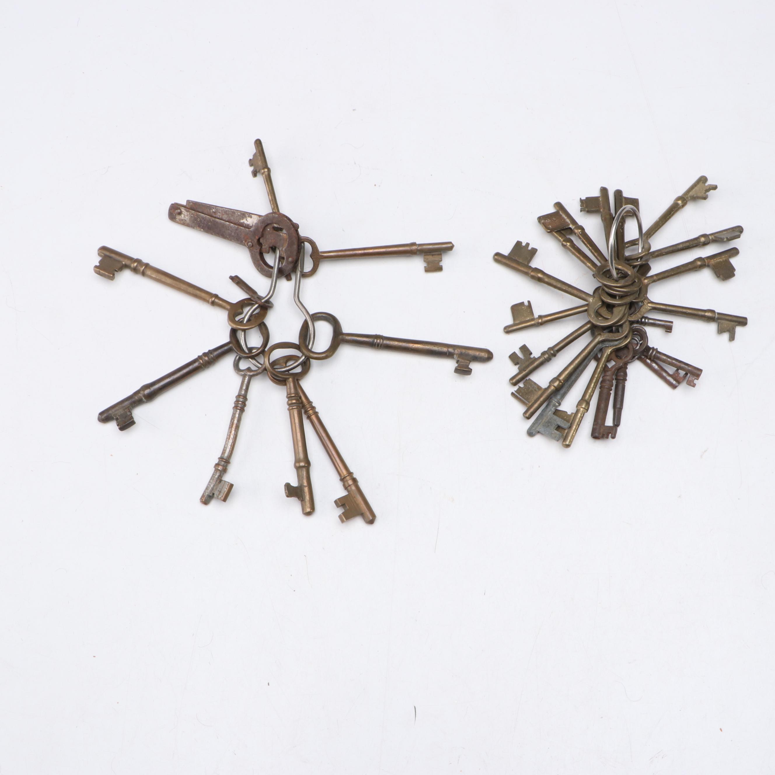 Brass and Nickel Skeleton Keys, Late 19th to Mid-20th Century
