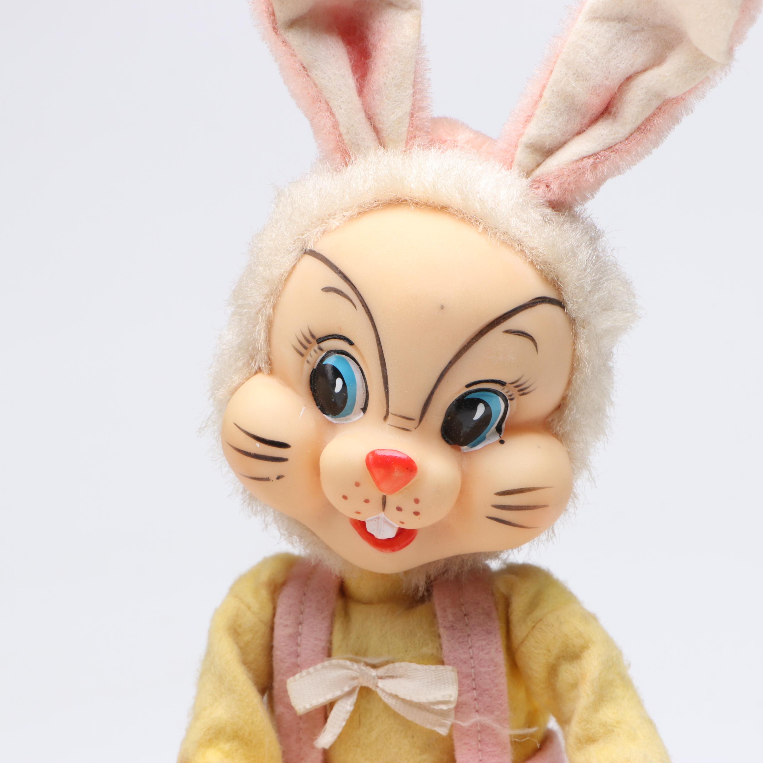 Pair of Japanese Anthropomorphic Rubber Face Rabbit Dolls, 1950s