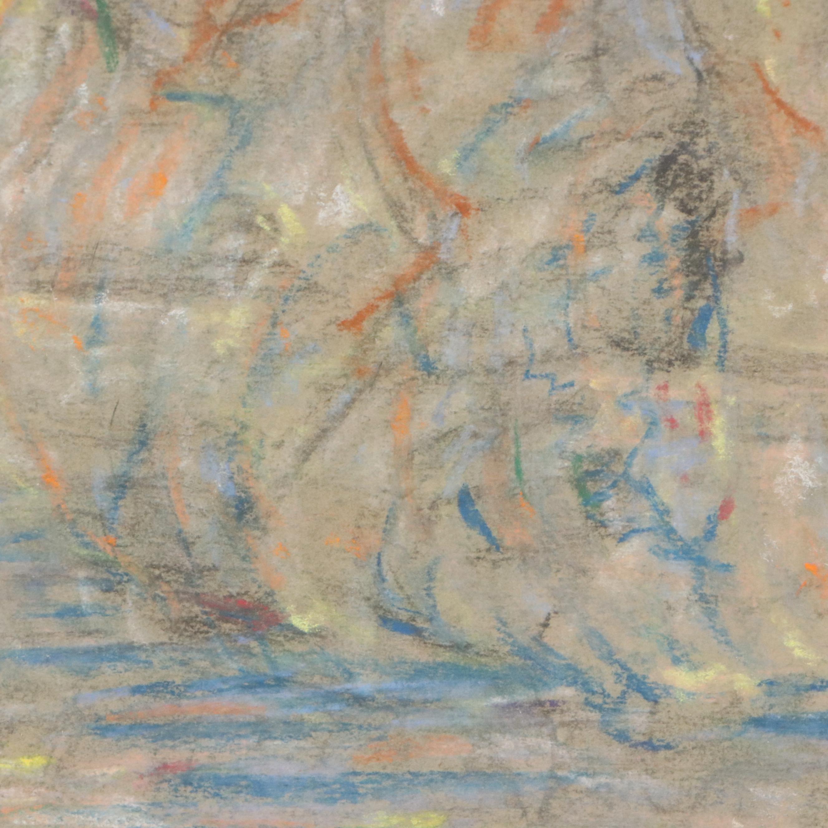 Francis Focer Brown Pastel Drawing of Horse Race, Early to Mid-20th Century