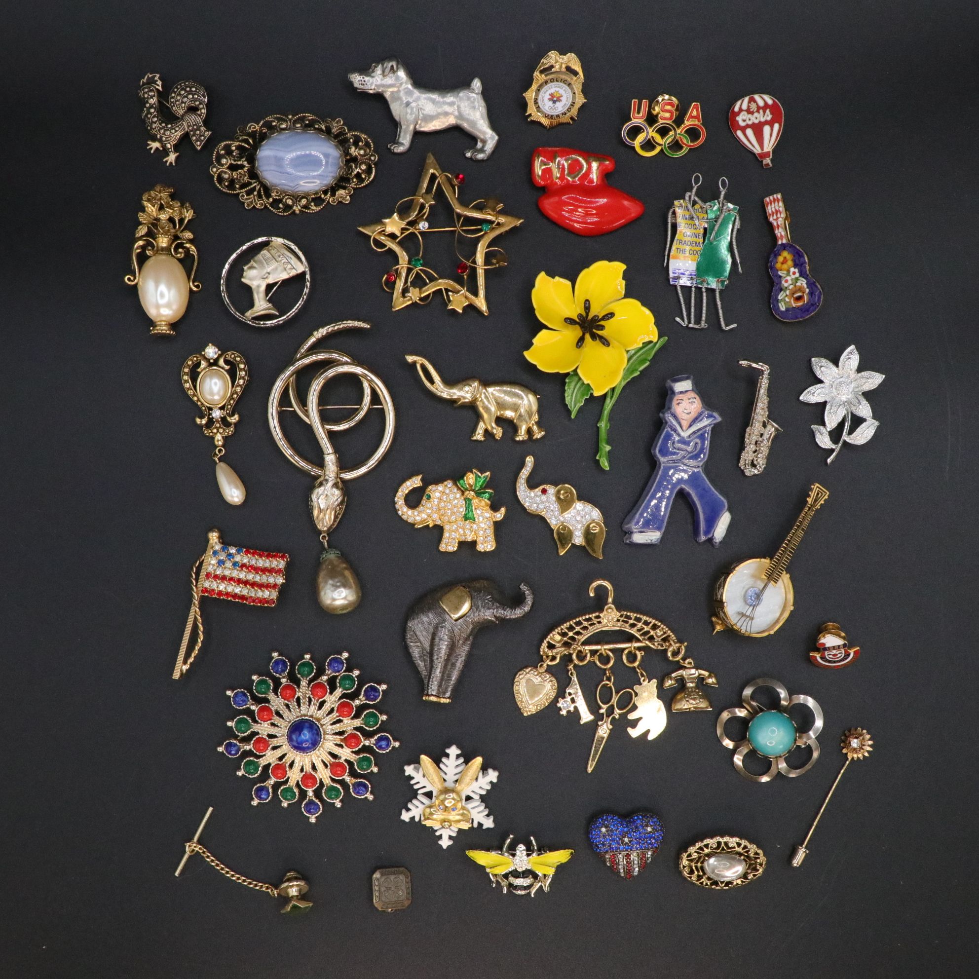 Liz Claiborne Art Deco Elephant Brooch with Porcelain, Filigree and More Jewelry