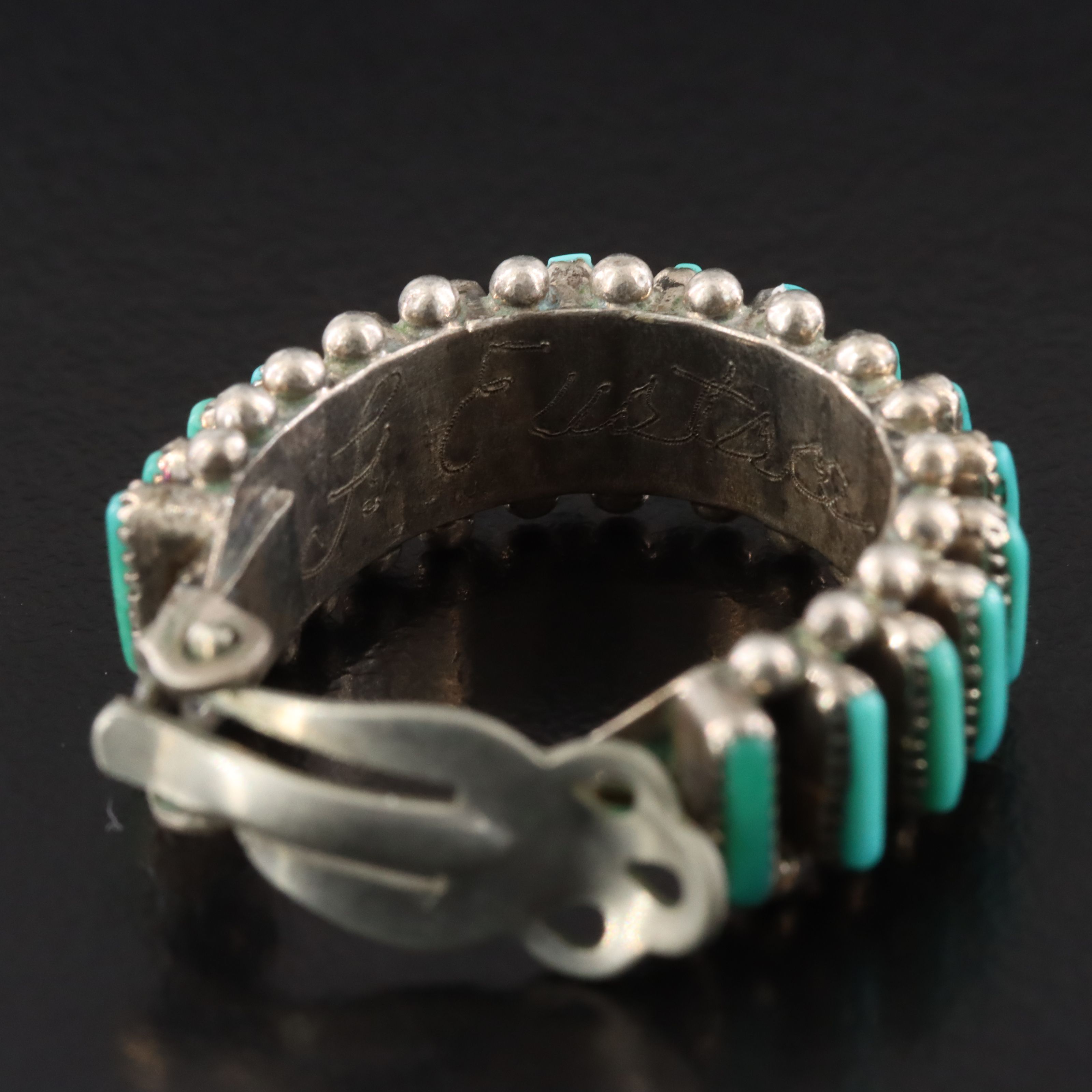 Signed Southwestern Sterling Turquoise Hoop Earrings