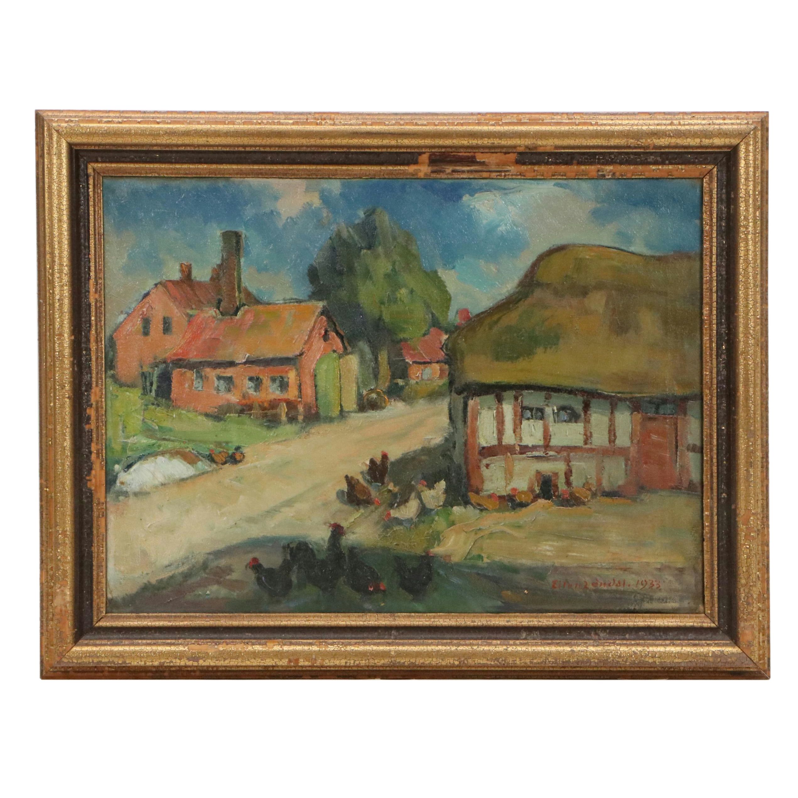 Eiler Londal Landscape Oil Painting "Hosby Juelsminde," 1933
