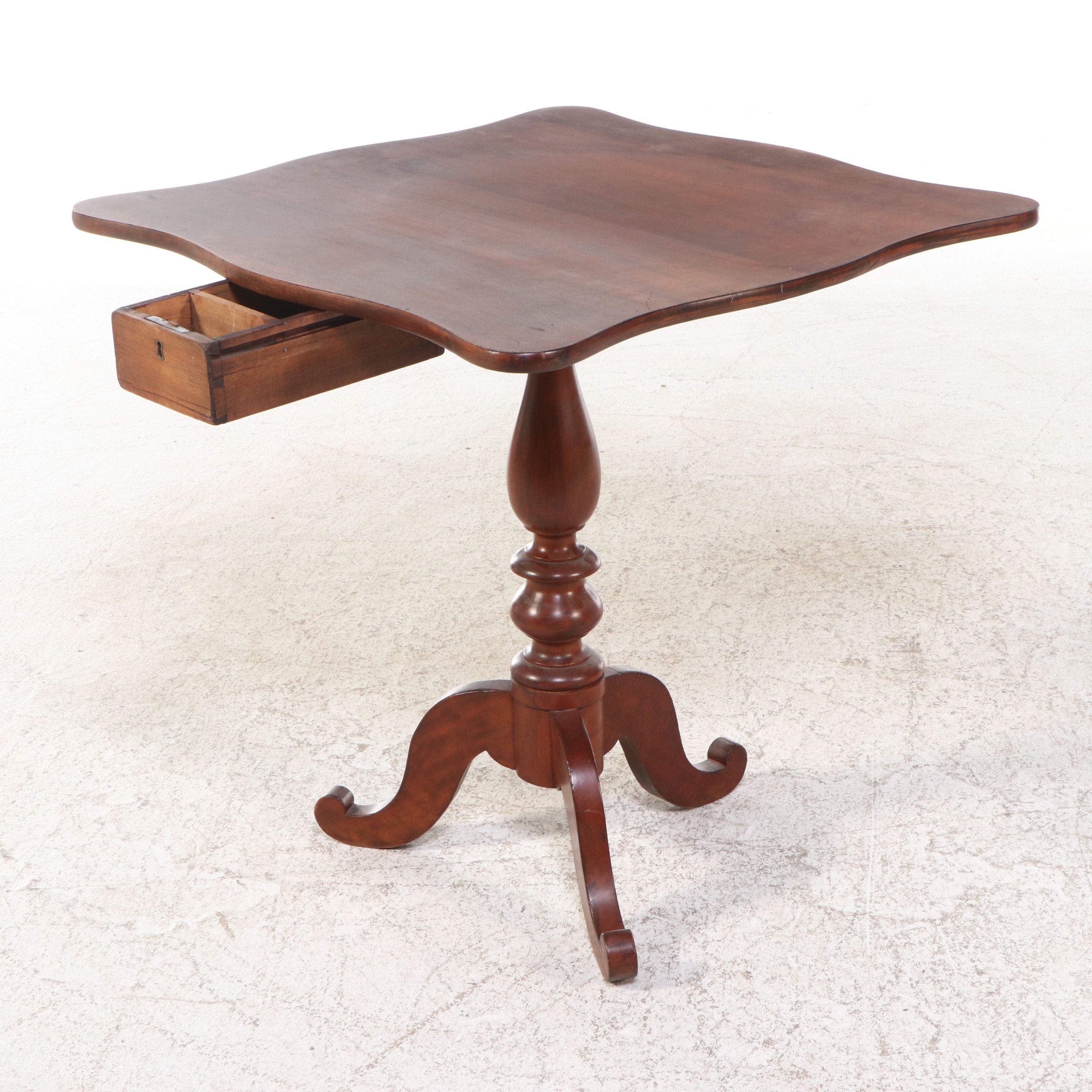 American Empire Style Mahogany Single-Drawer Tilt-Top Table, 19th Century