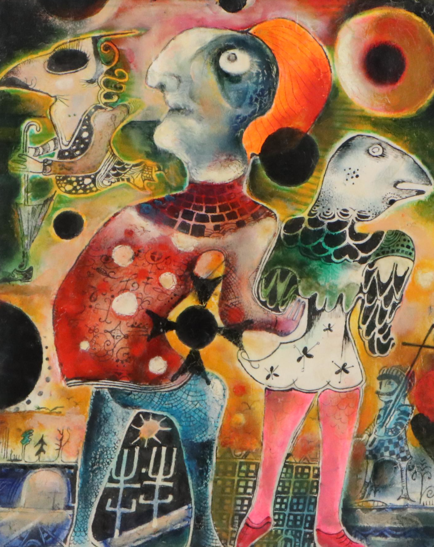 Nikolay "Kuk" Manuylov Surrealist Figural Mixed Media Drawing, 2016