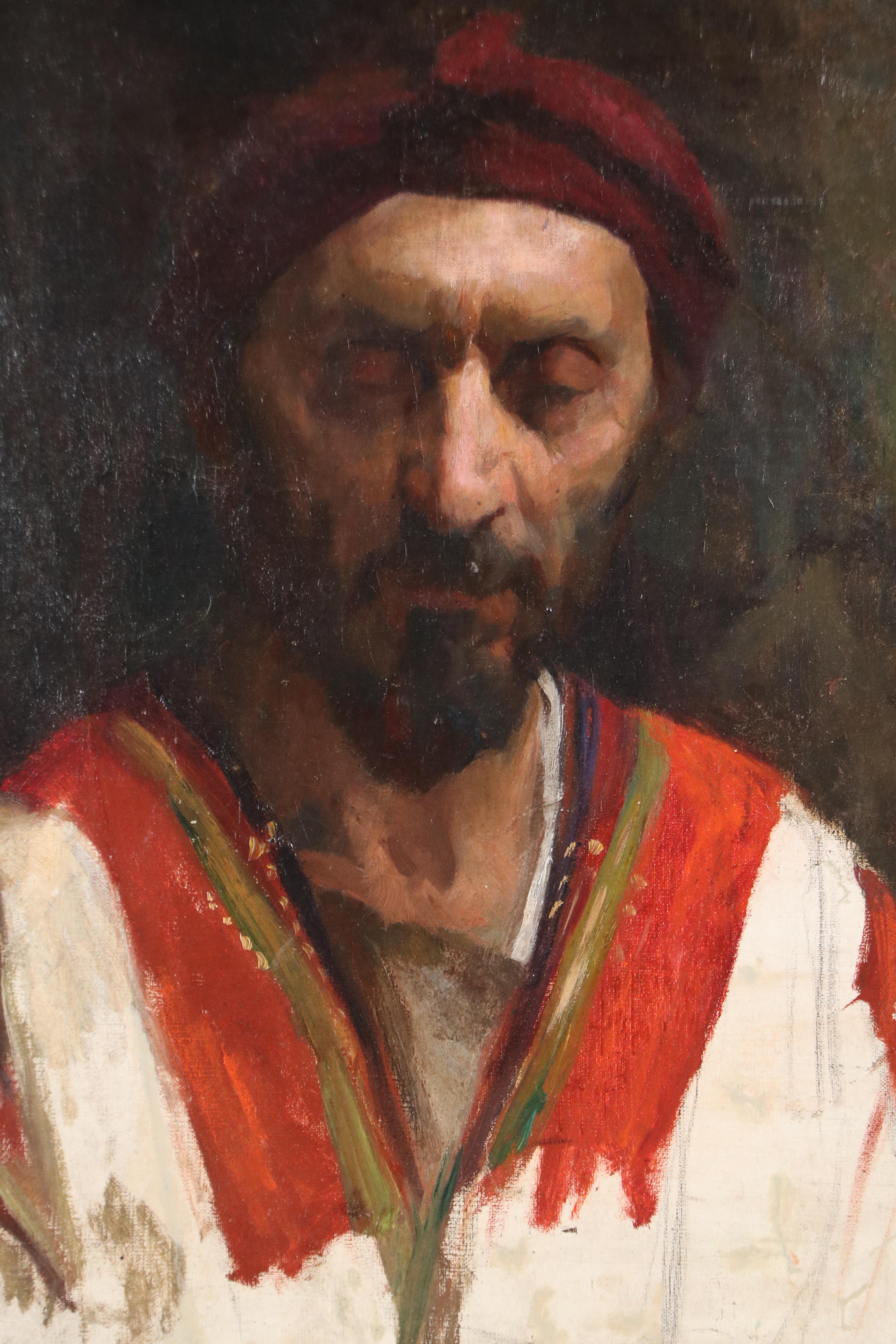 European School Oil Portrait of Man in Turban, Early to Mid-20th Century
