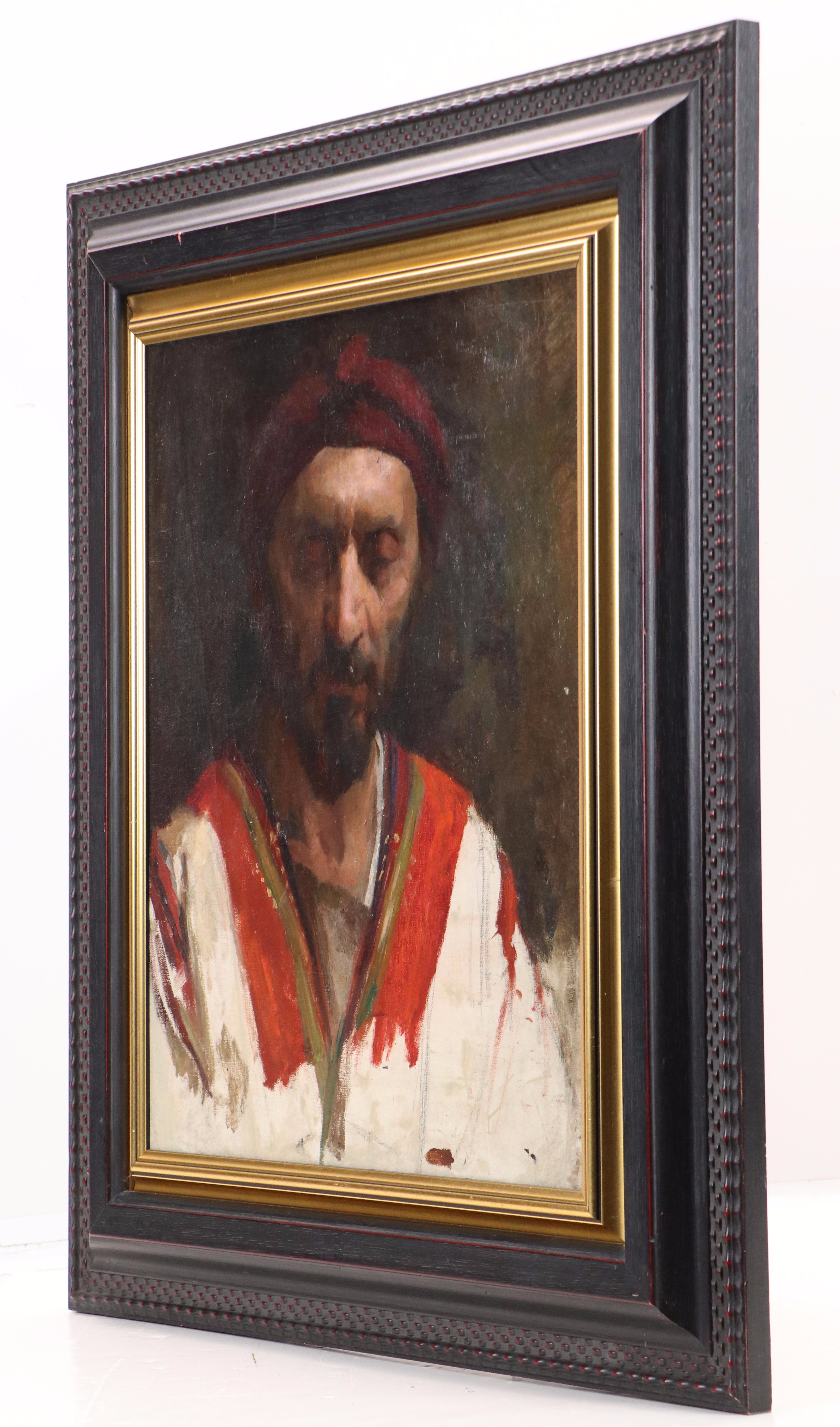 European School Oil Portrait of Man in Turban, Early to Mid-20th Century