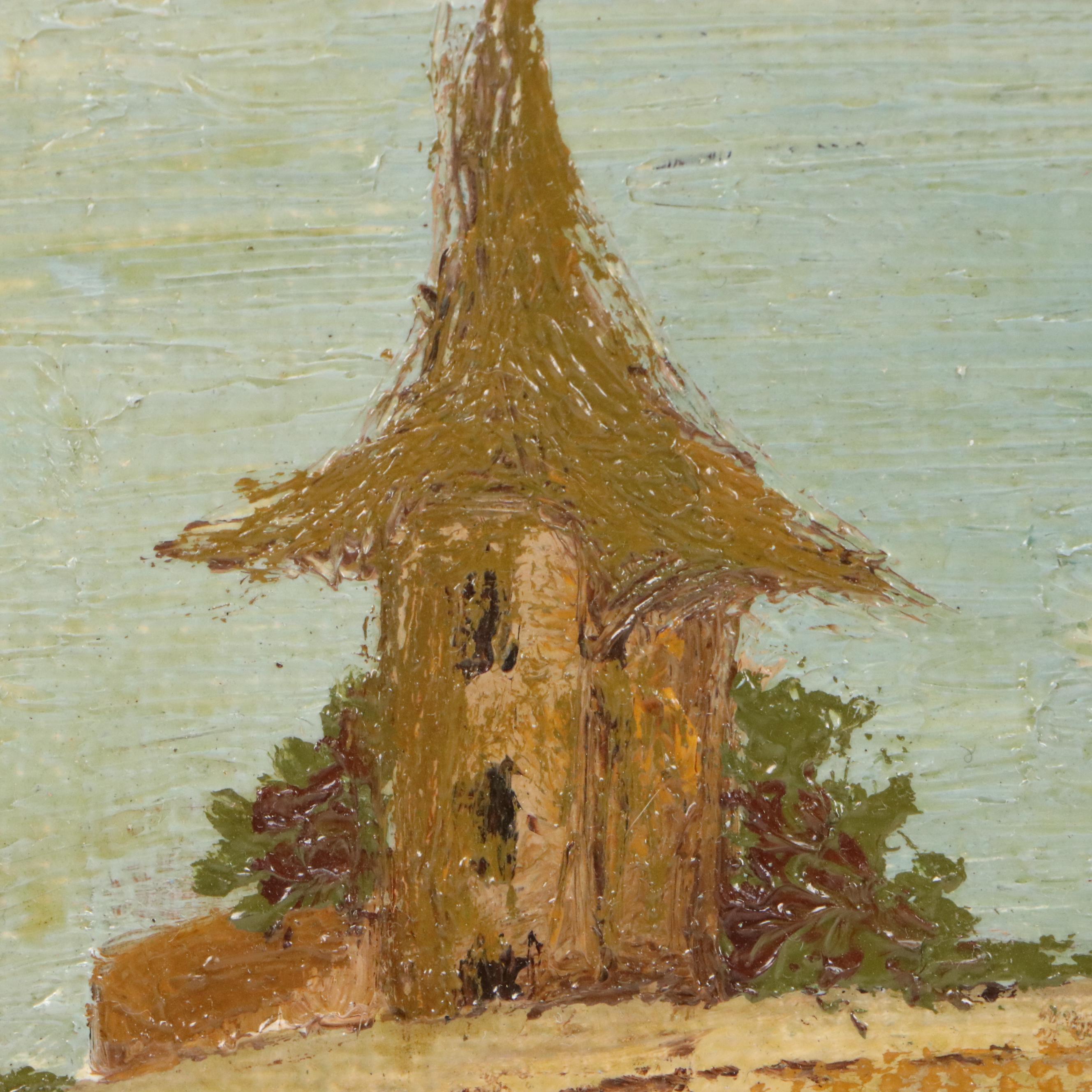 Oil Painting European Canal Scene With Aqueducts