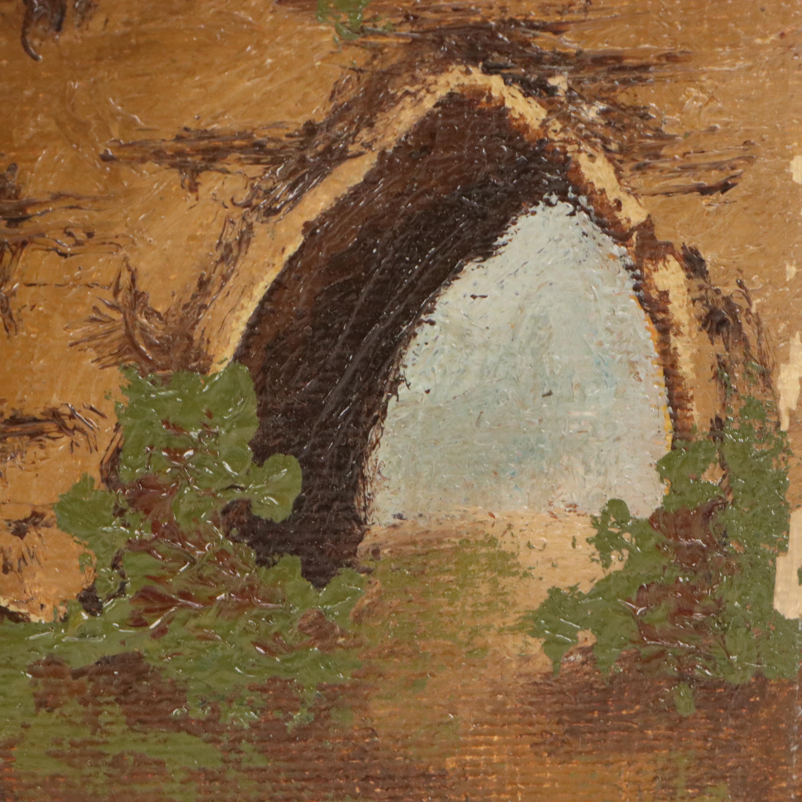 Oil Painting European Canal Scene With Aqueducts