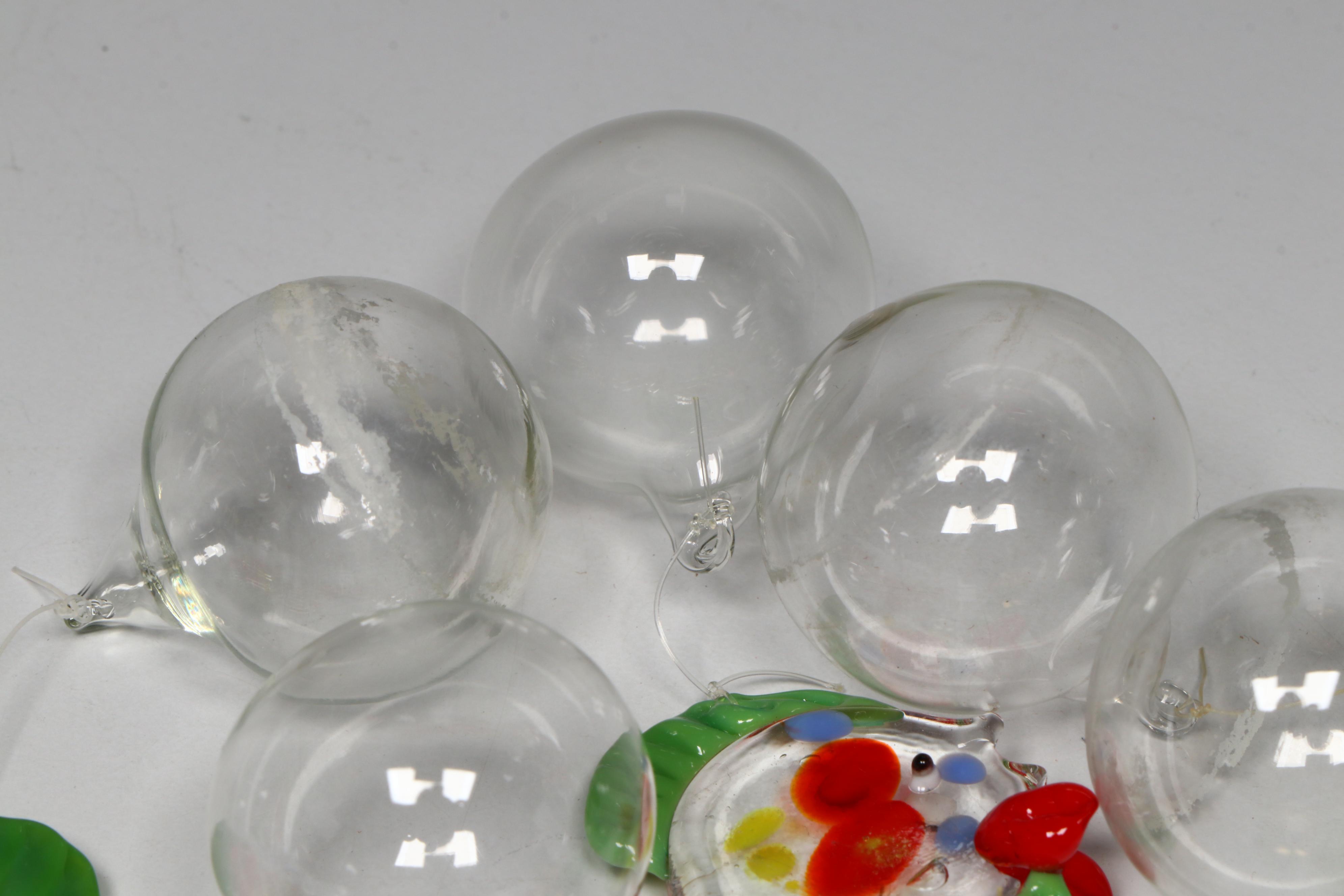 Studio Glass Fish Ornaments with Floats in Anchor Hocking Glass Fishbowl