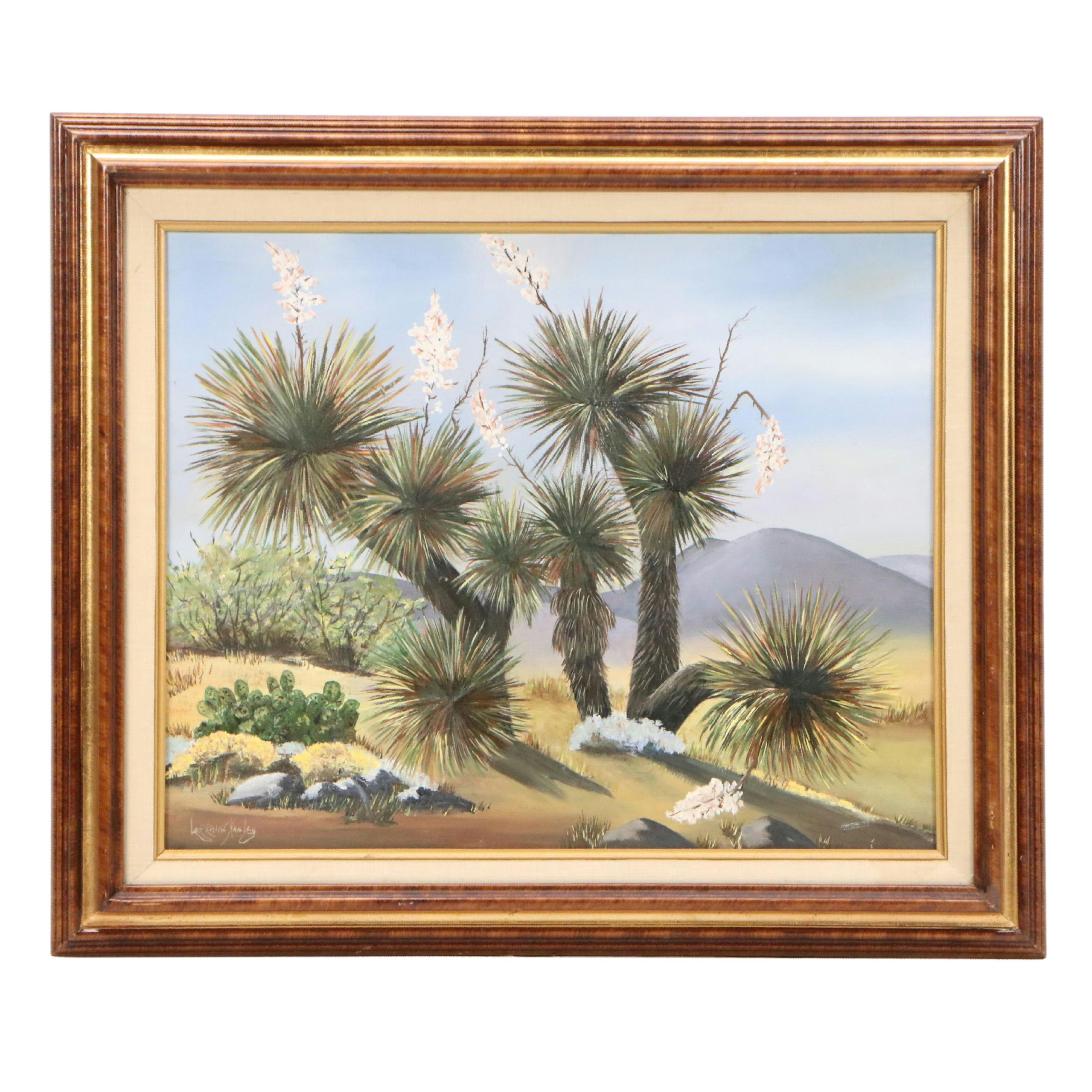 Lorraine Hanley Desert Landscape Oil Painting of Flowering Yucca Plants