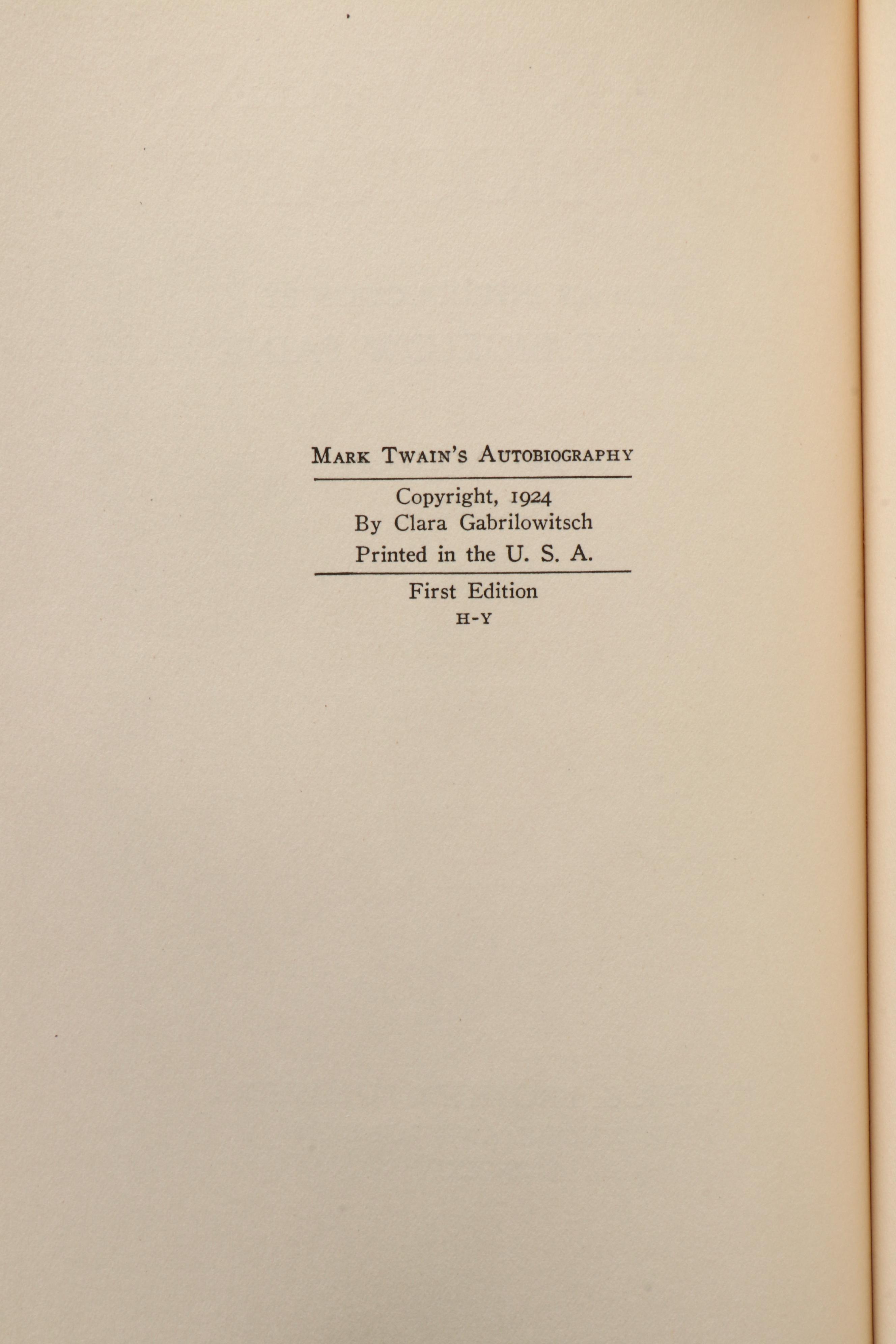 First Edition "Mark Twain's Autobiography" Two-Volume Set, 1924