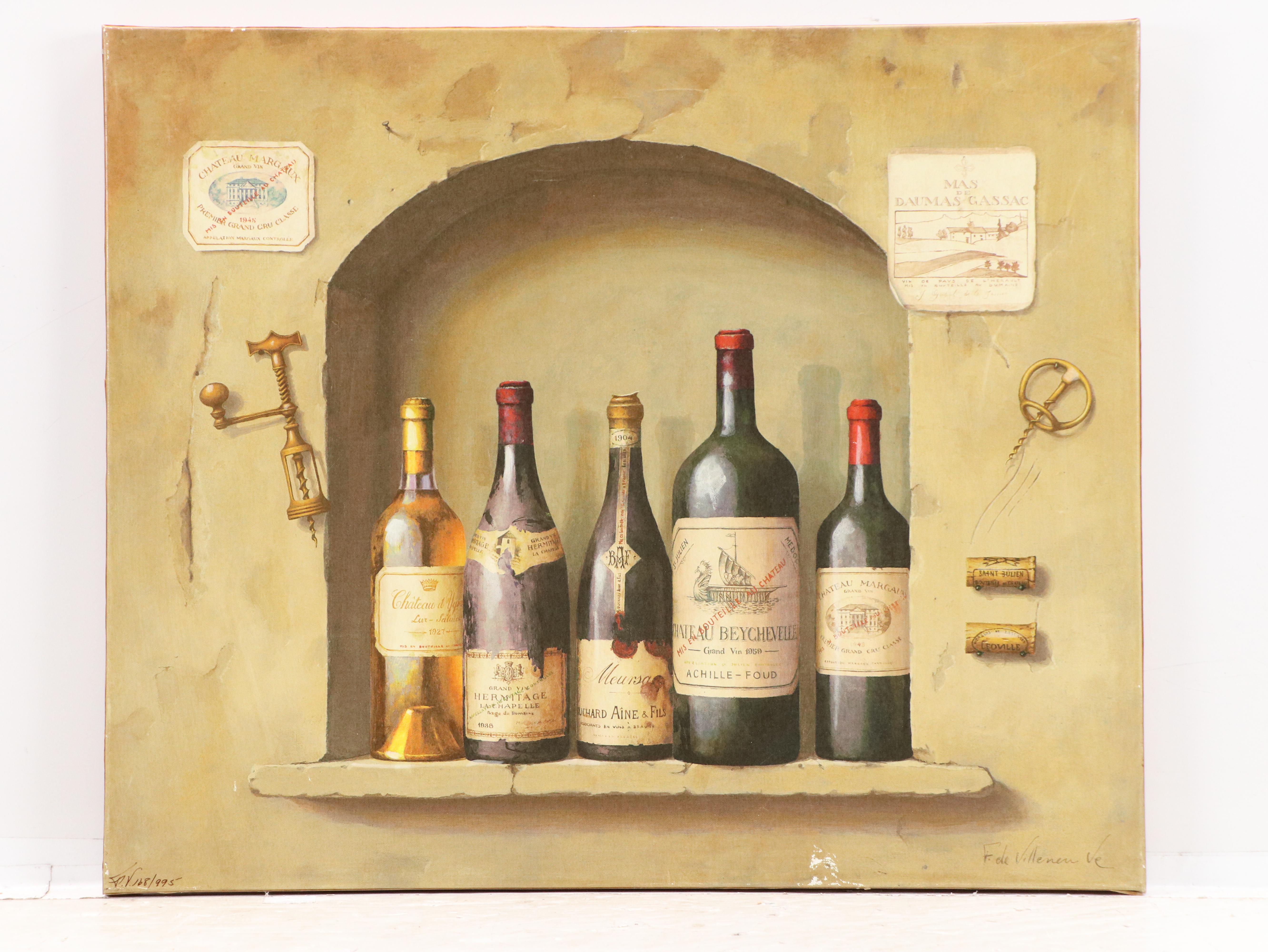 Fabrice de Villeneuve Giclées of Trompe L'Oeil Wine Shelves, 21st Century