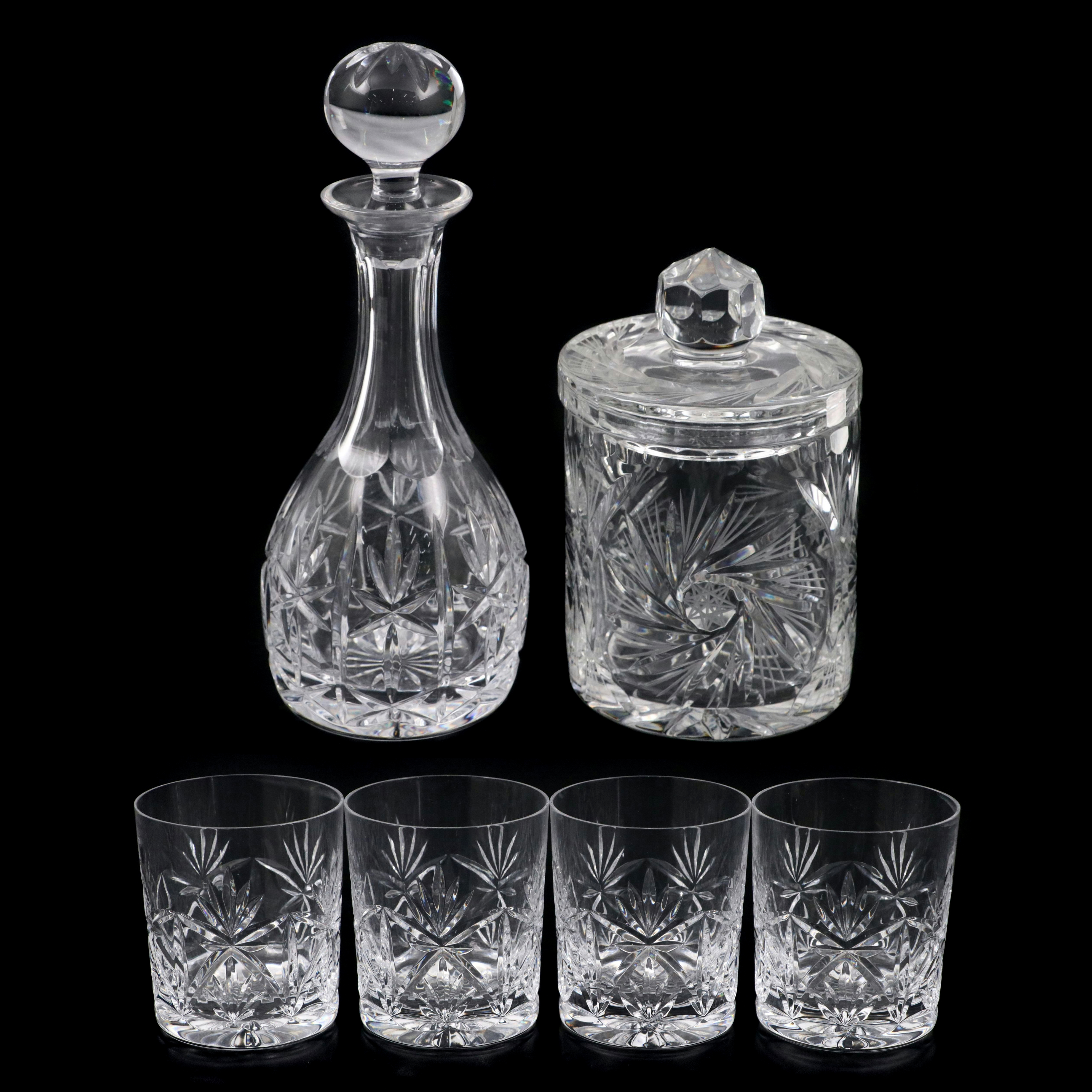 Atlantis "Delray" Decanter and "Bel Air" Double Old Fashioneds with Crystal Jar