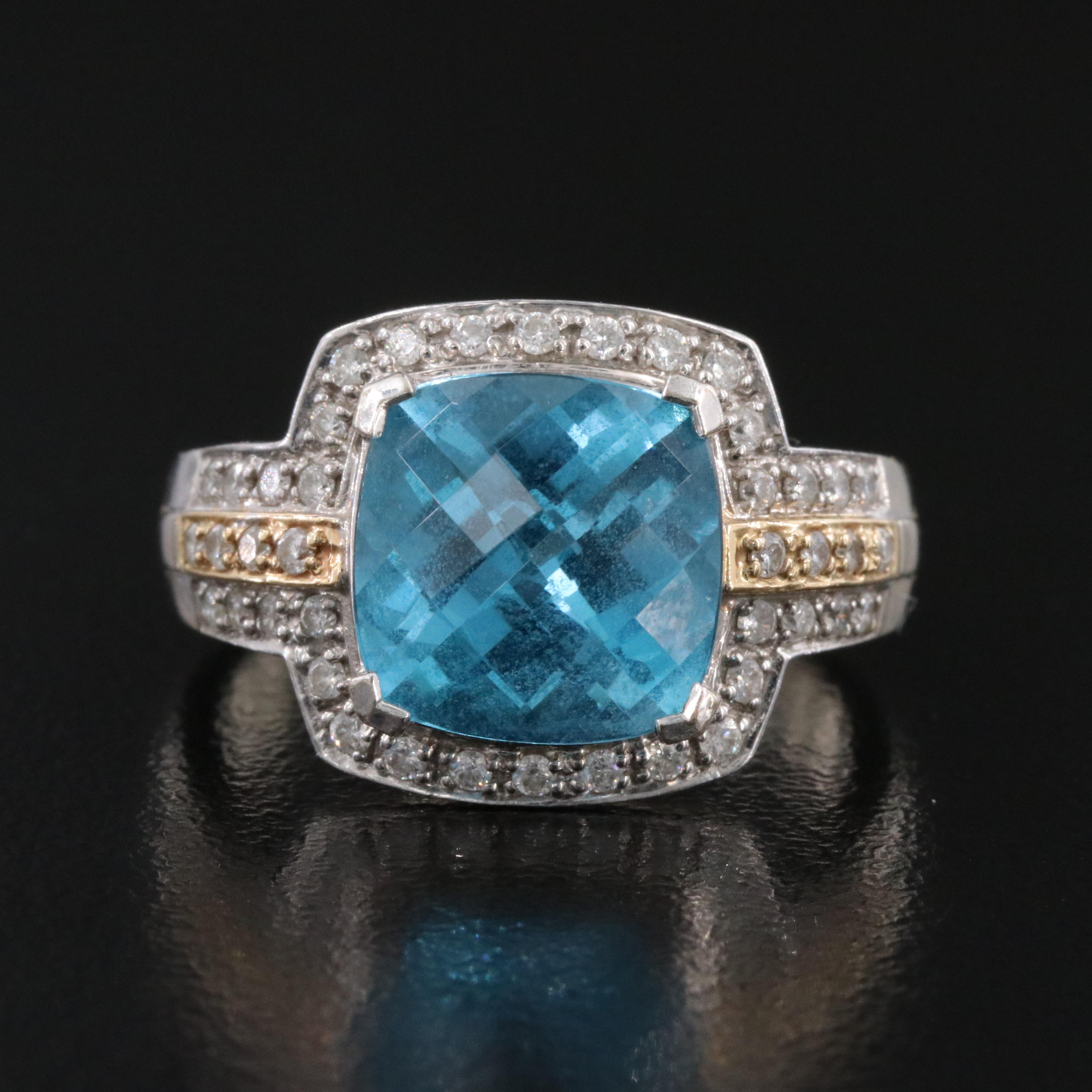 14K Blue Topaz and Diamond Ring