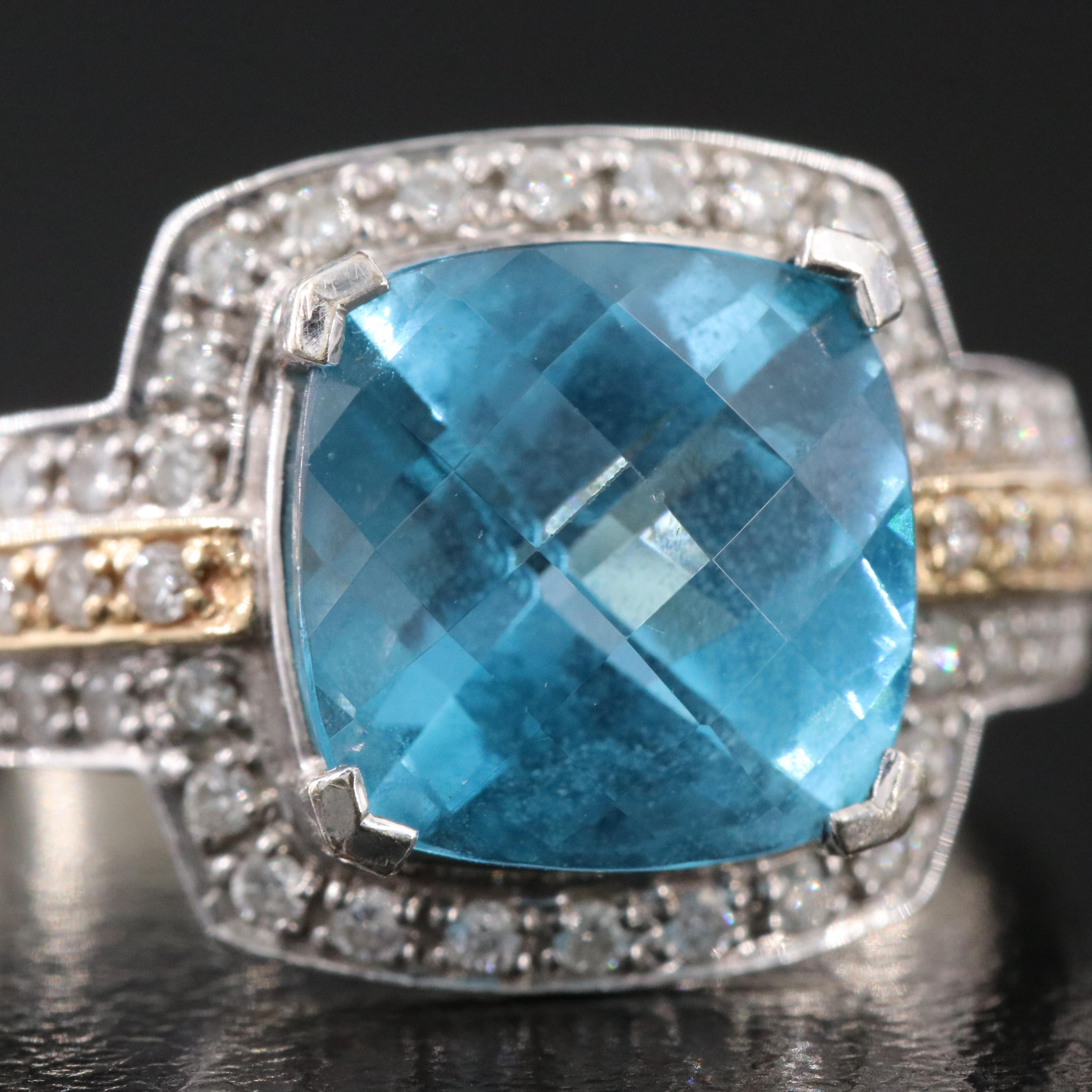 14K Blue Topaz and Diamond Ring