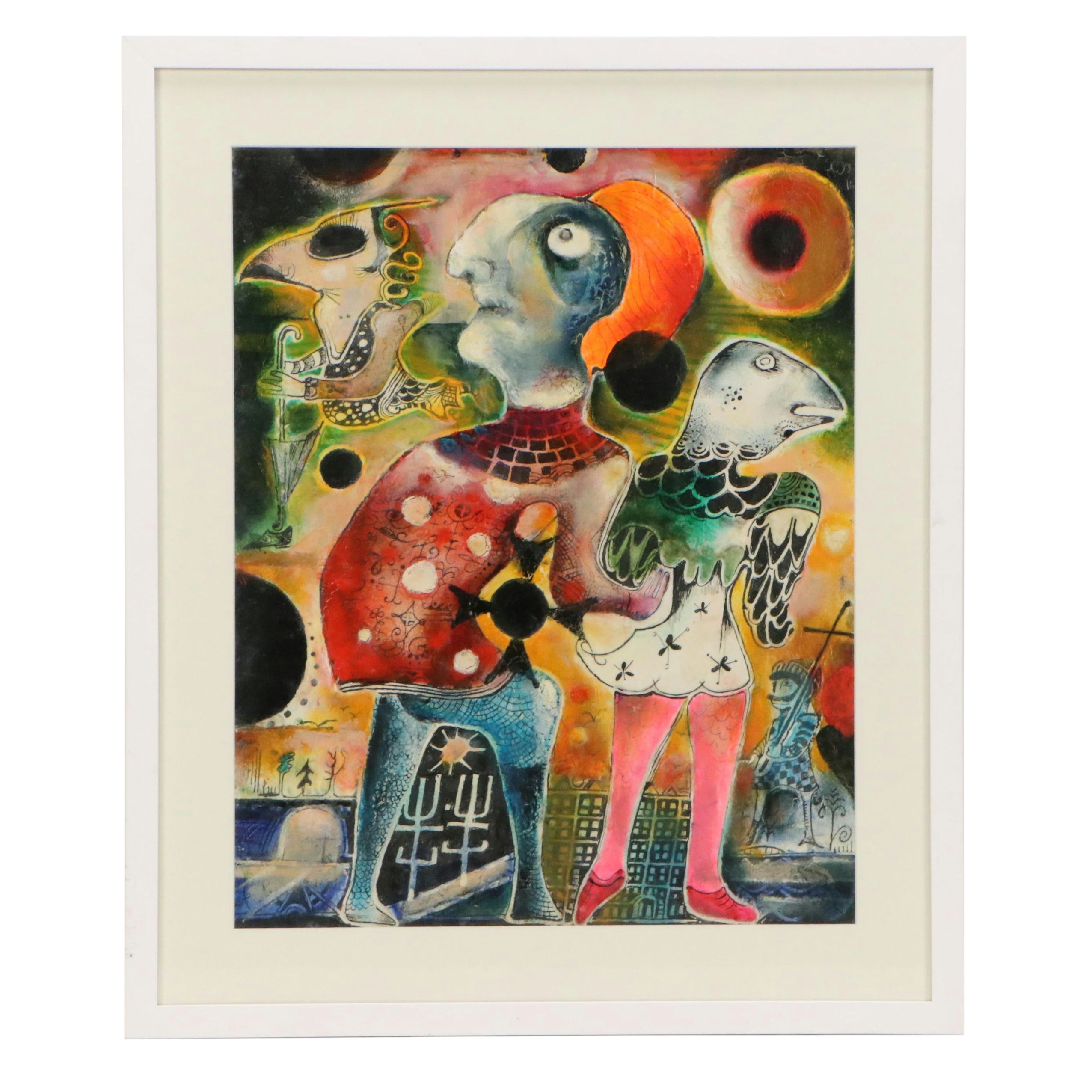 Nikolay "Kuk" Manuylov Surrealist Figural Mixed Media Drawing, 2016