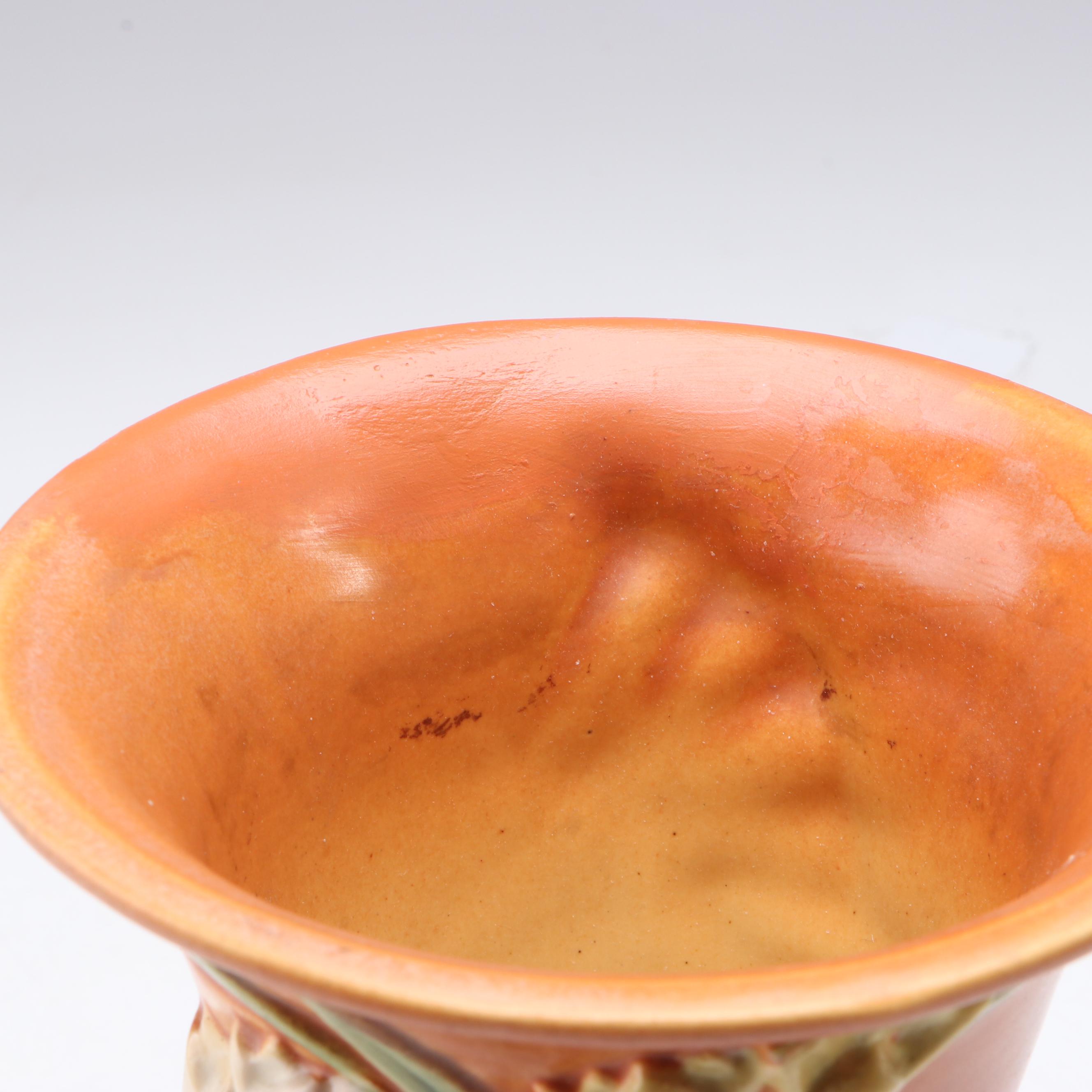 Roseville Pottery "Freesias" Art Deco Vase and "Apple Blossom" Candlesticks