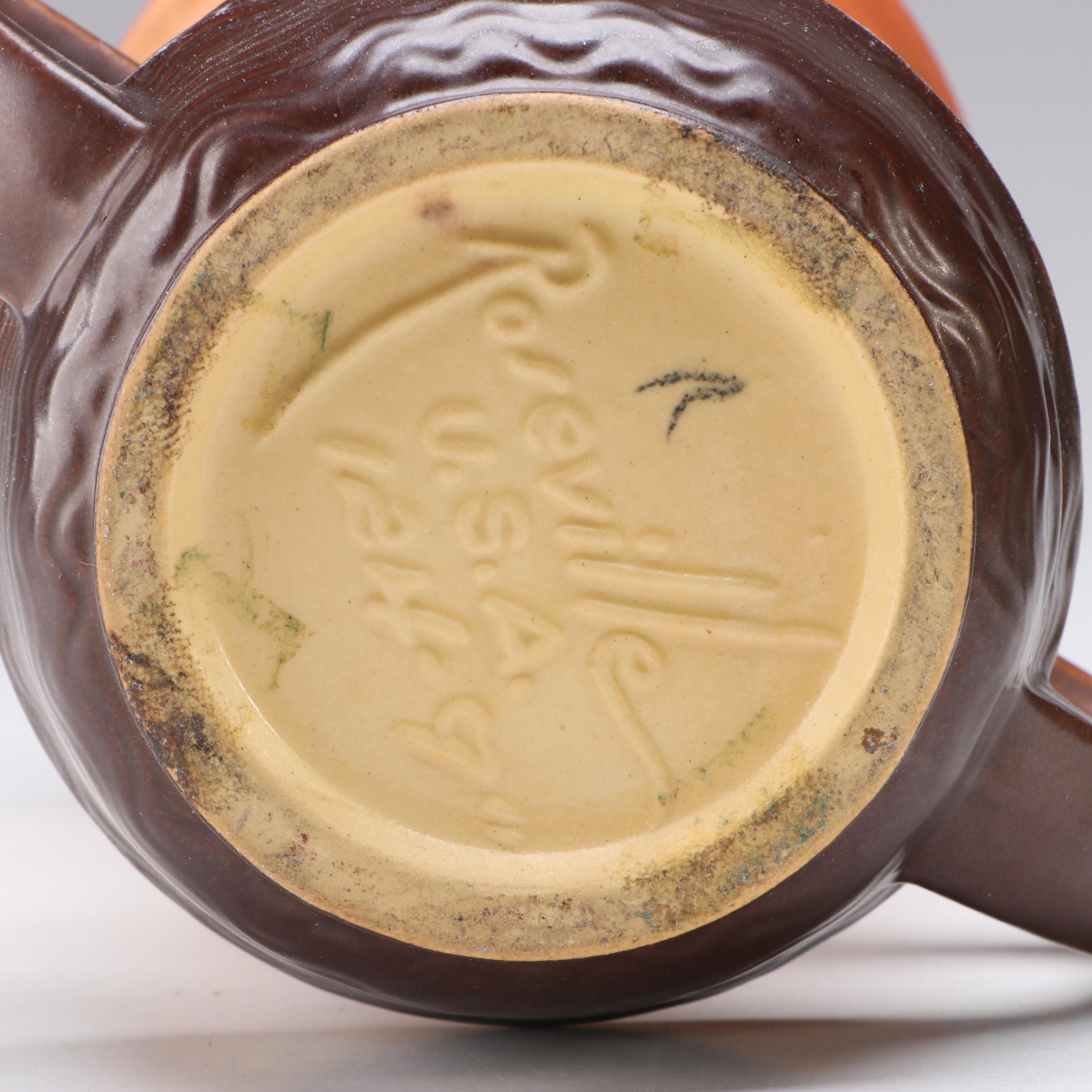 Roseville Pottery "Freesias" Art Deco Vase and "Apple Blossom" Candlesticks