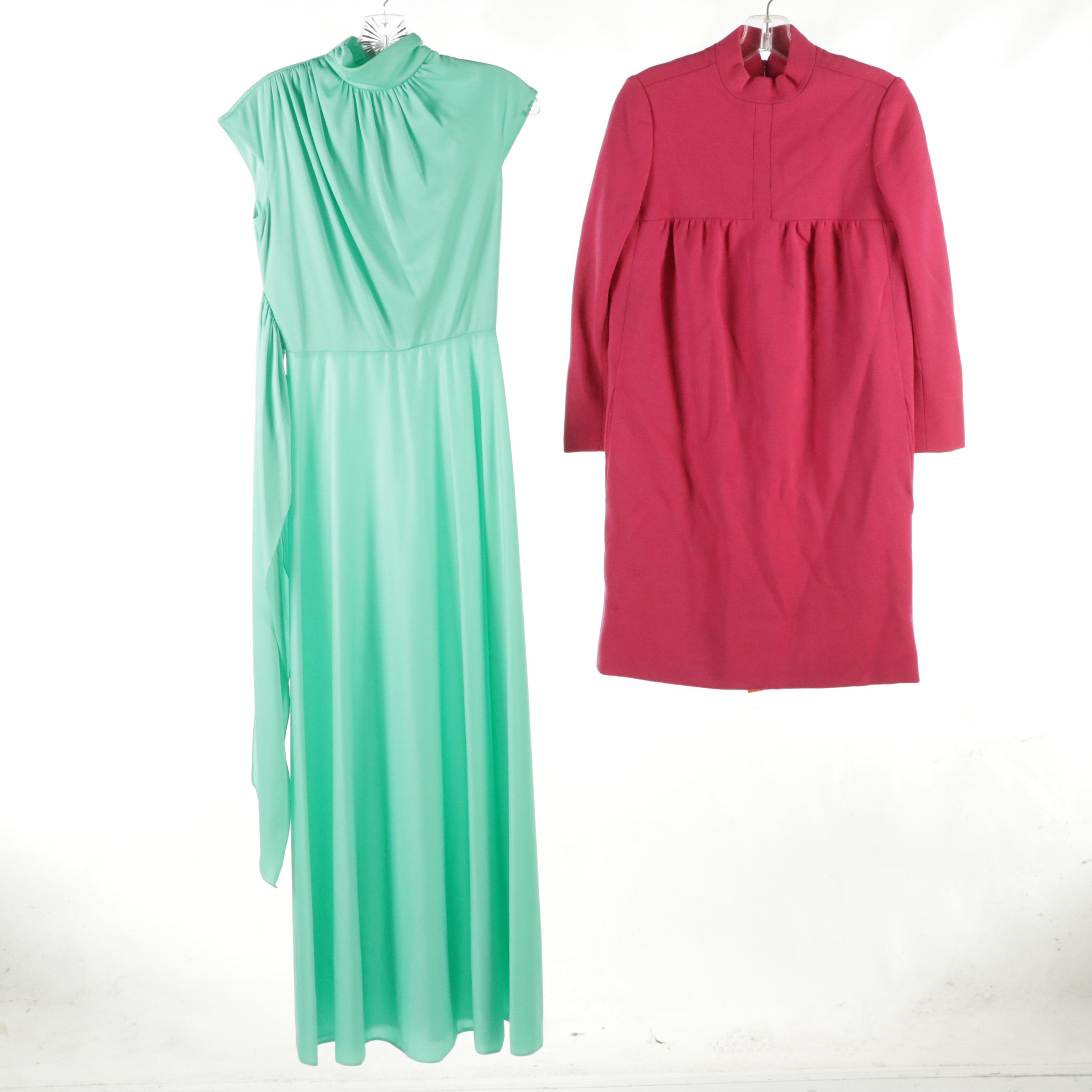 Bianchi Vintage Teal Mock Neck Gown, Geoffrey Beene Fuchsia Mini Dress, More