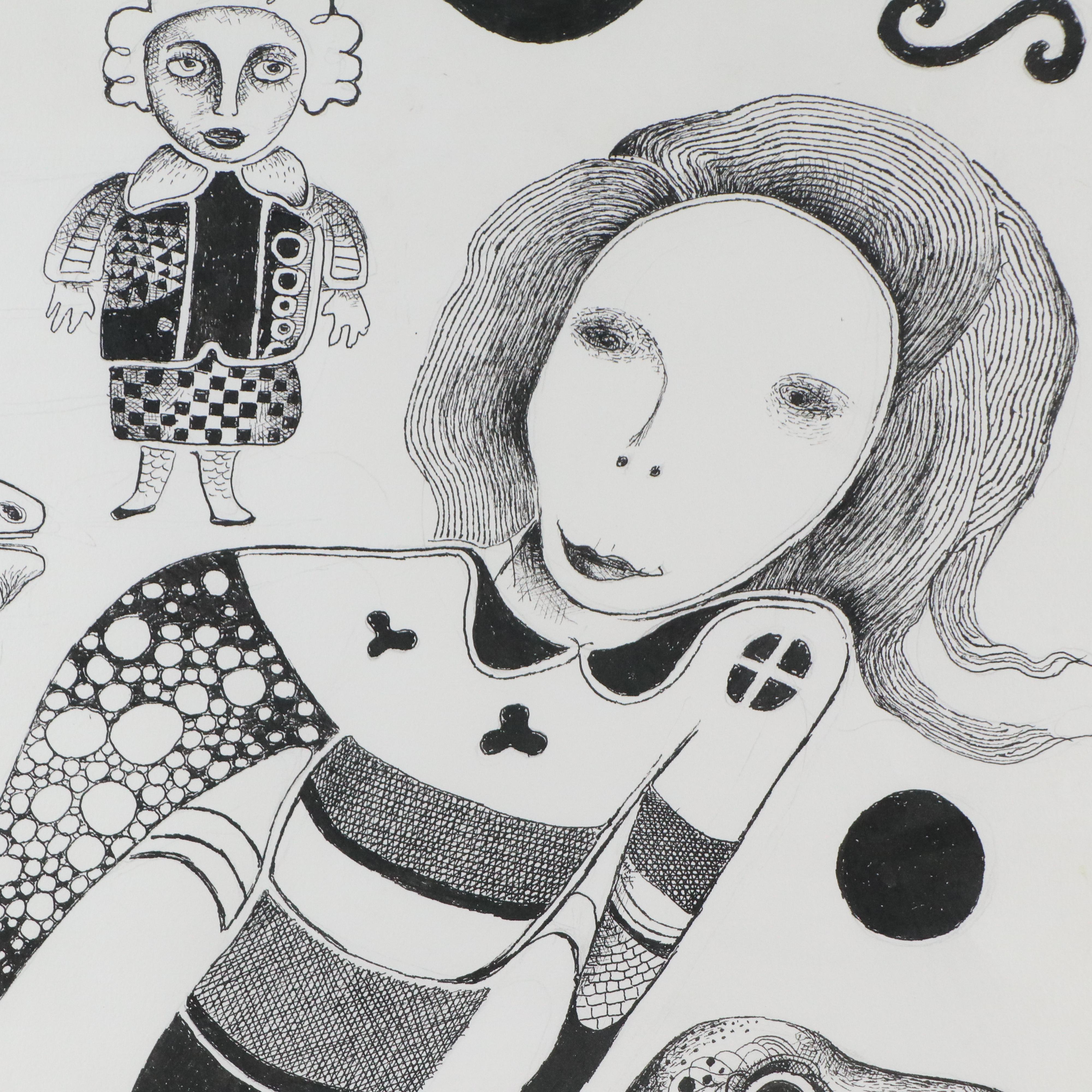 Nikolay "Kuk" Manuylov Figural Surrealist Ink Illustration, 2016