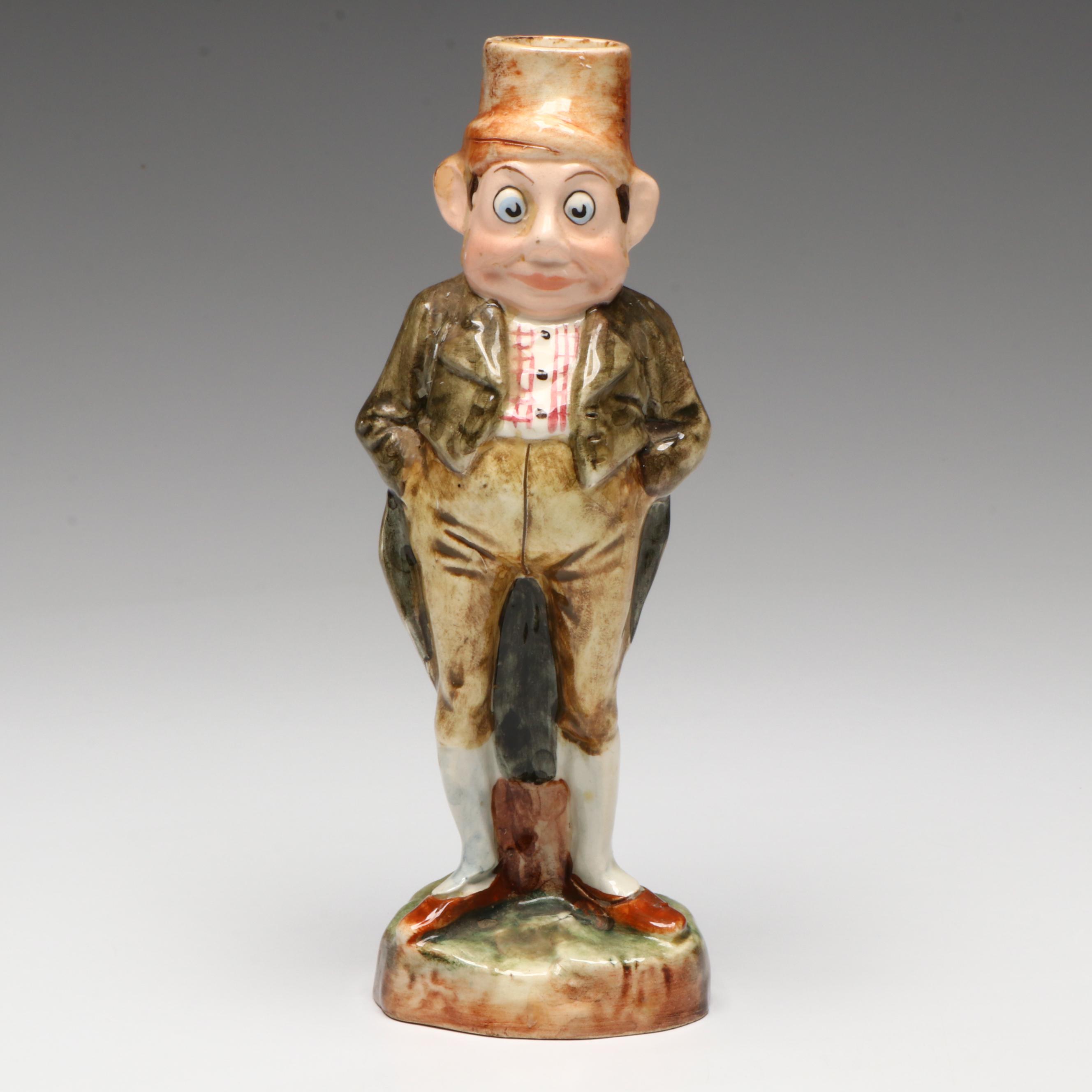 Antique Majolica Novelty Palmer Cox's Brownie Candlestick, Late 19th Century