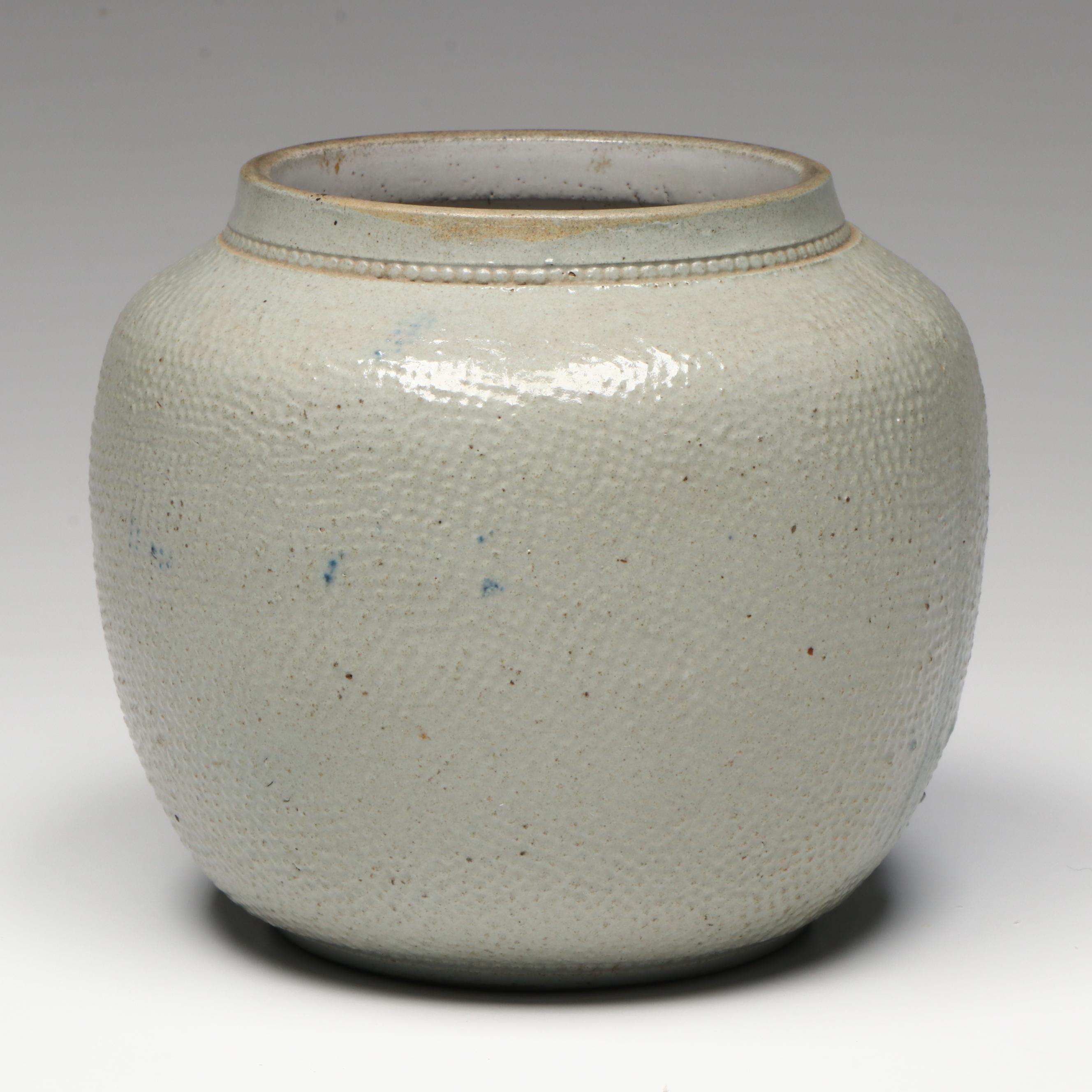 Antique Whites Utica American Cobalt Glazed Molded Salt Glazed Stoneware Jar