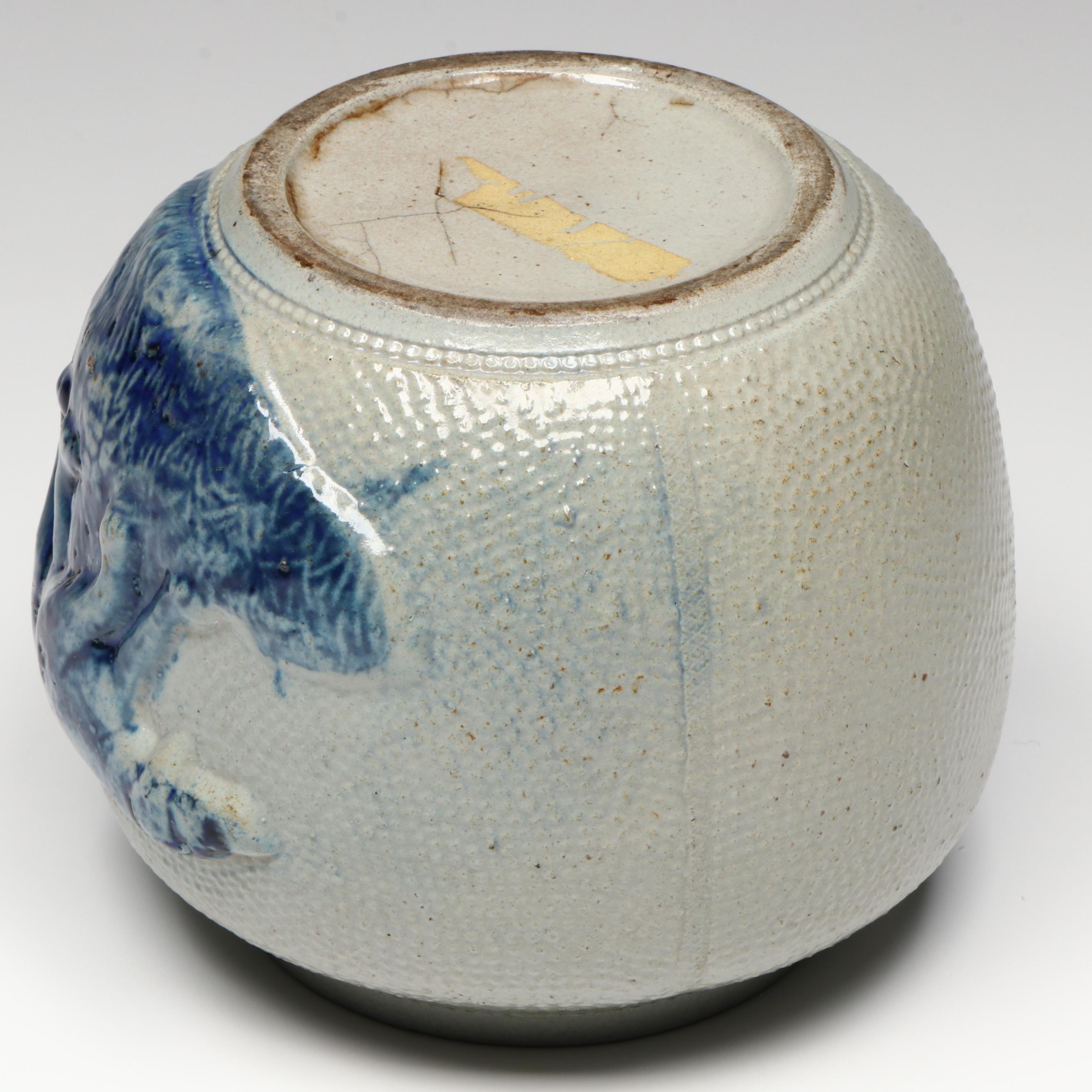 Antique Whites Utica American Cobalt Glazed Molded Salt Glazed Stoneware Jar