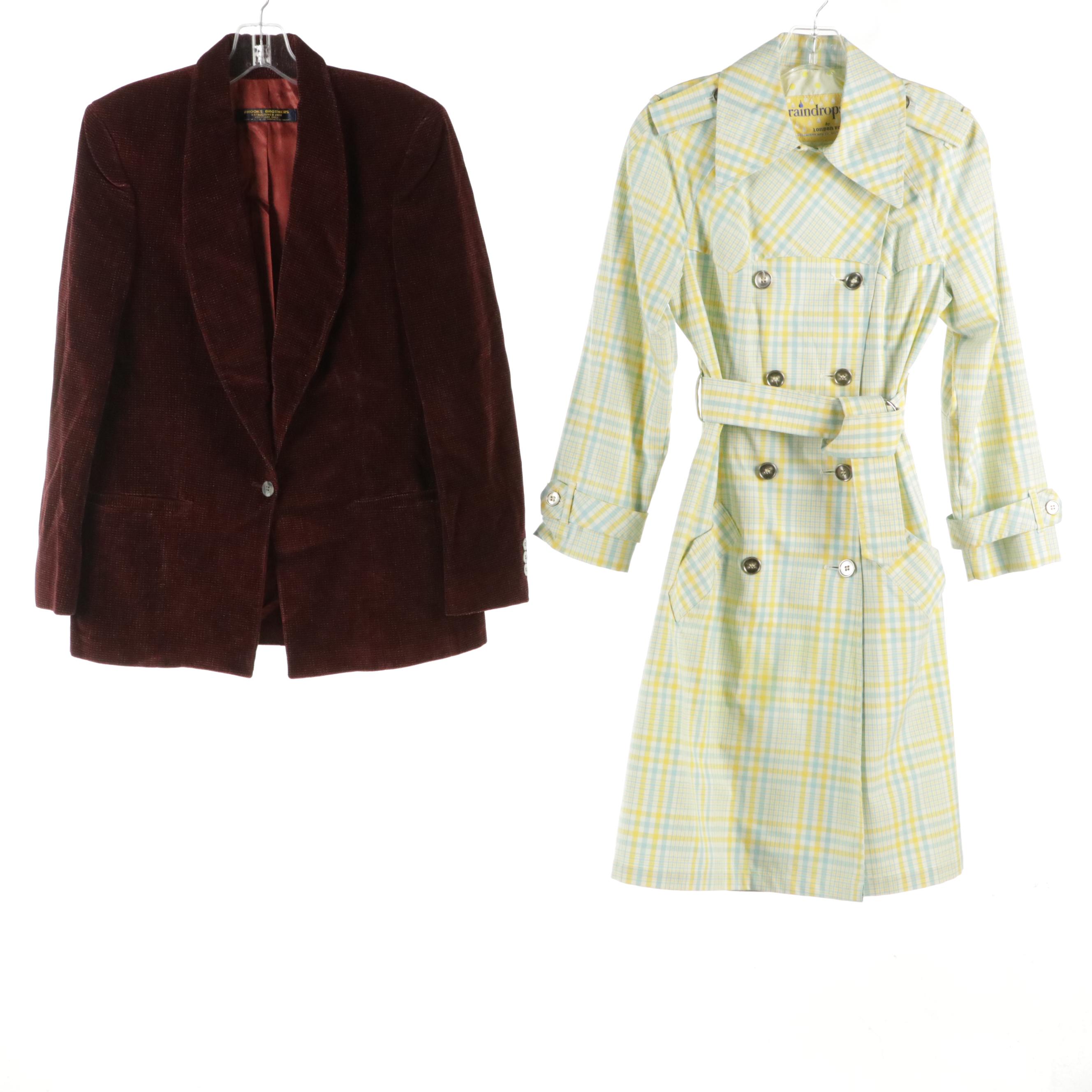 London Fog Short Trench Coat, Brooks Brothers Blazer, High-Waist Jeans, More